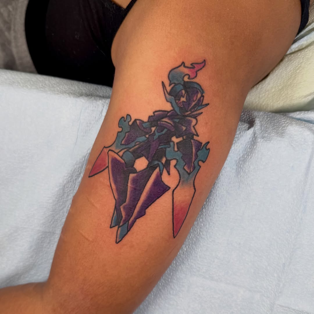 Mecha geometric tattoo on the forearm by Mike Corn