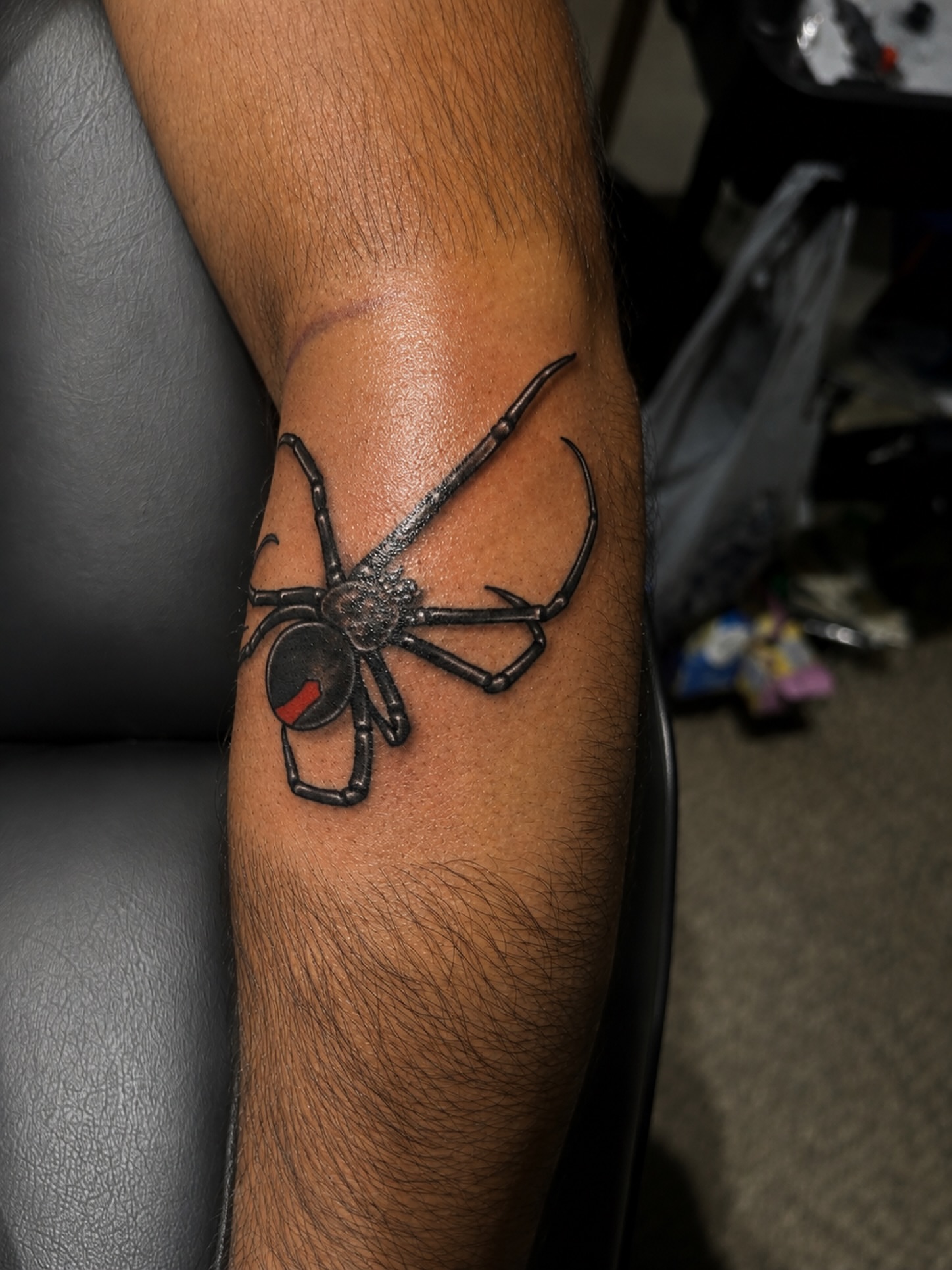 Spider black and grey tattoo on the forearm by @tatzbythadon