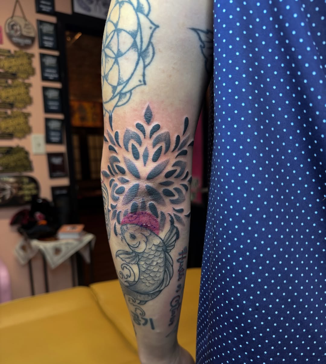 Tattoo by @crystal_rose_art_ — japanese_irezumi, dotwork