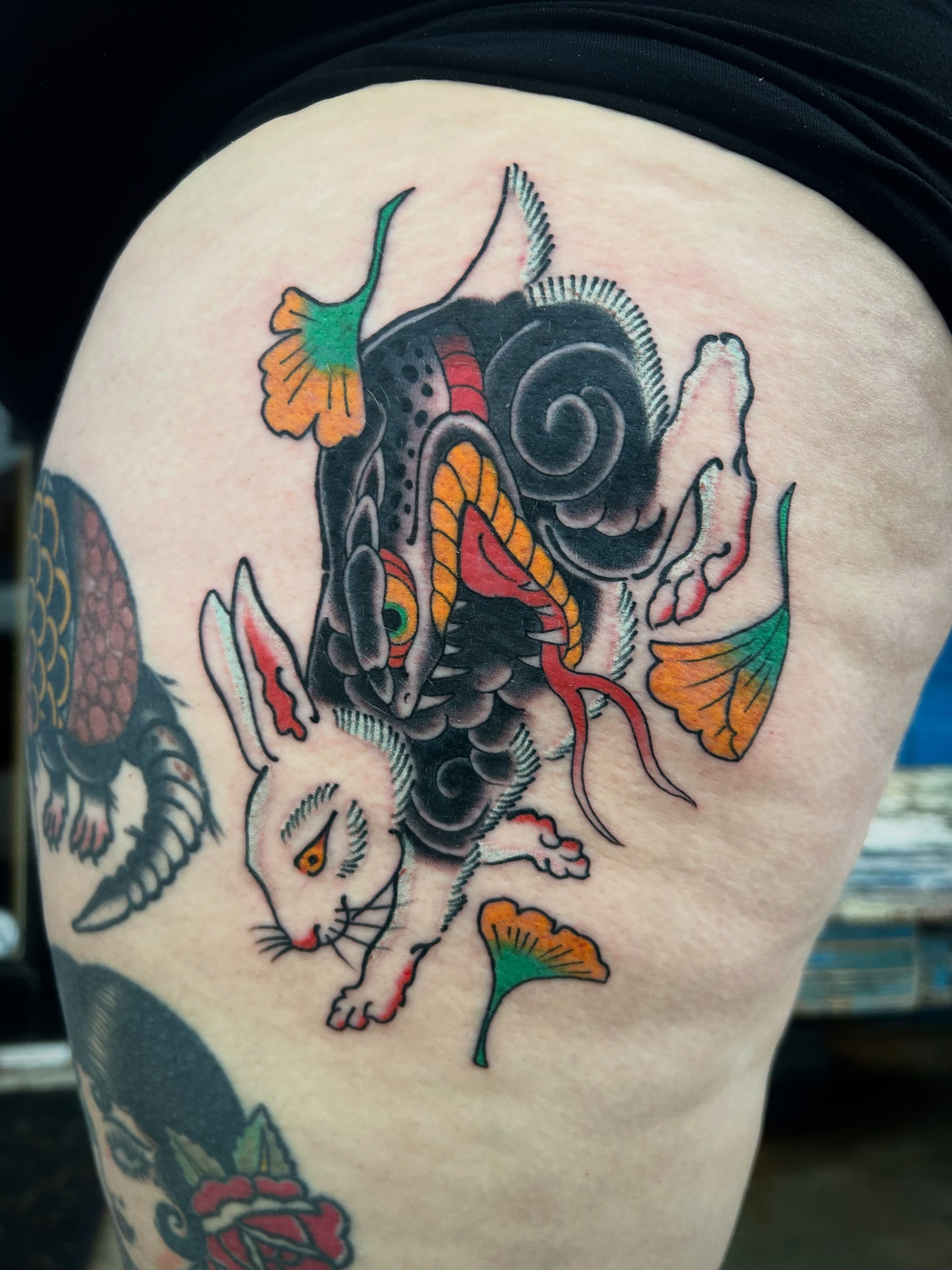 Tattoo by @scabtender — american_traditional, japanese_irezumi