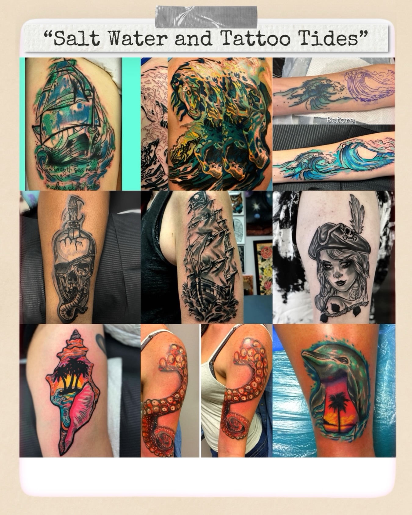 Sea creatures and ocean themes new school tattoo on the upper arm by Hugh Anthony Washington, Hattiesburg, Mississippi