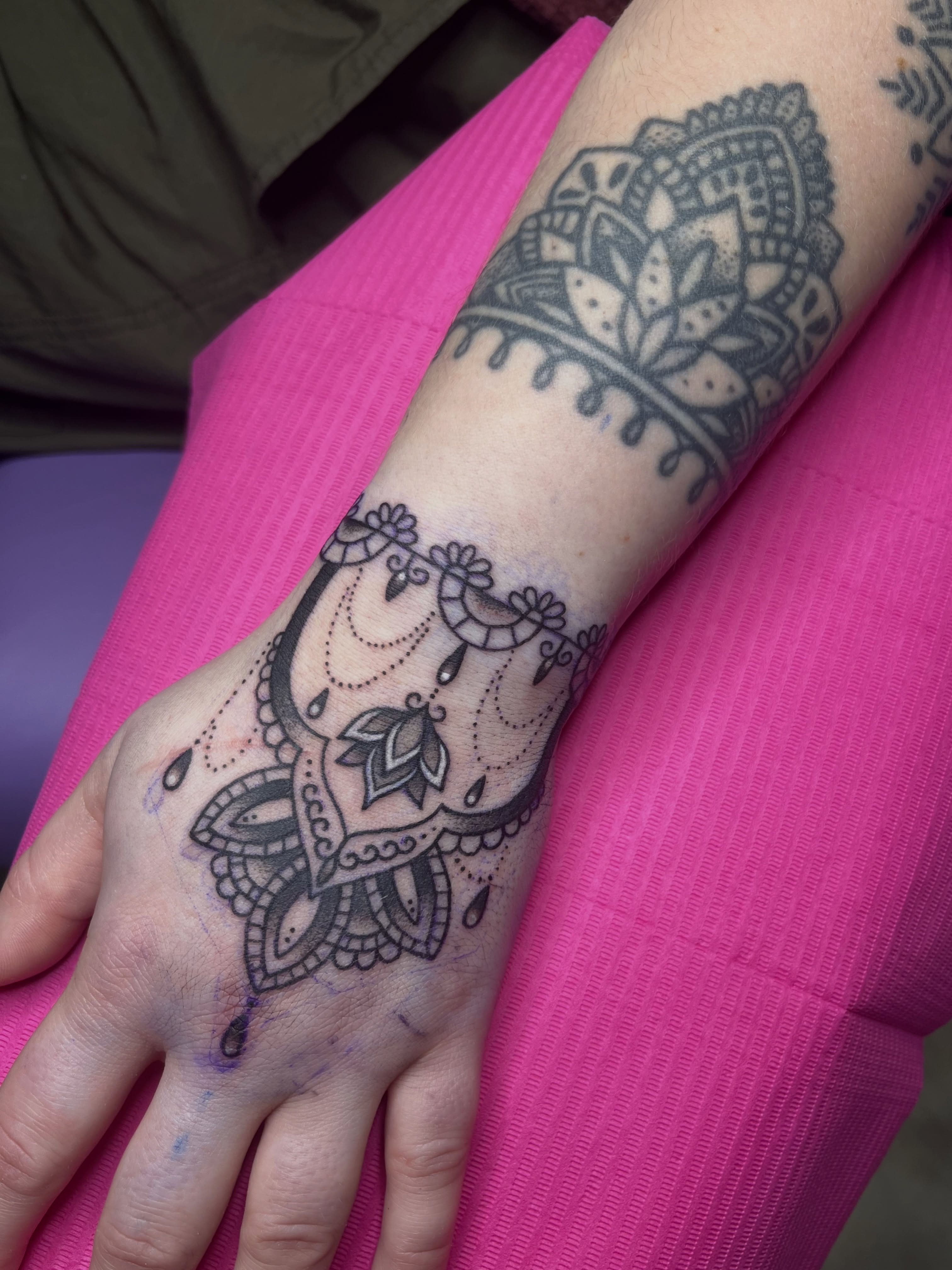 Mandala ornamental tattoo on the hand by Cincinnati Tattoo Artist, Cincinnati