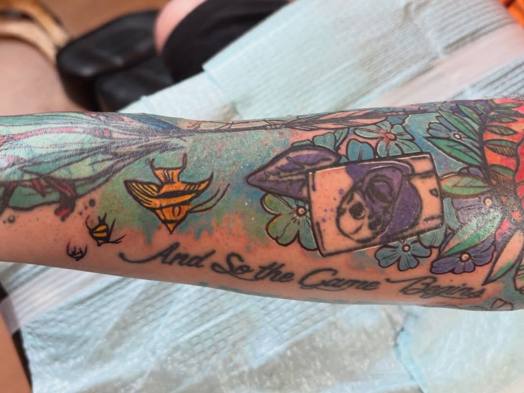 Video game console new school tattoo on the forearm by Zoe Brookes
