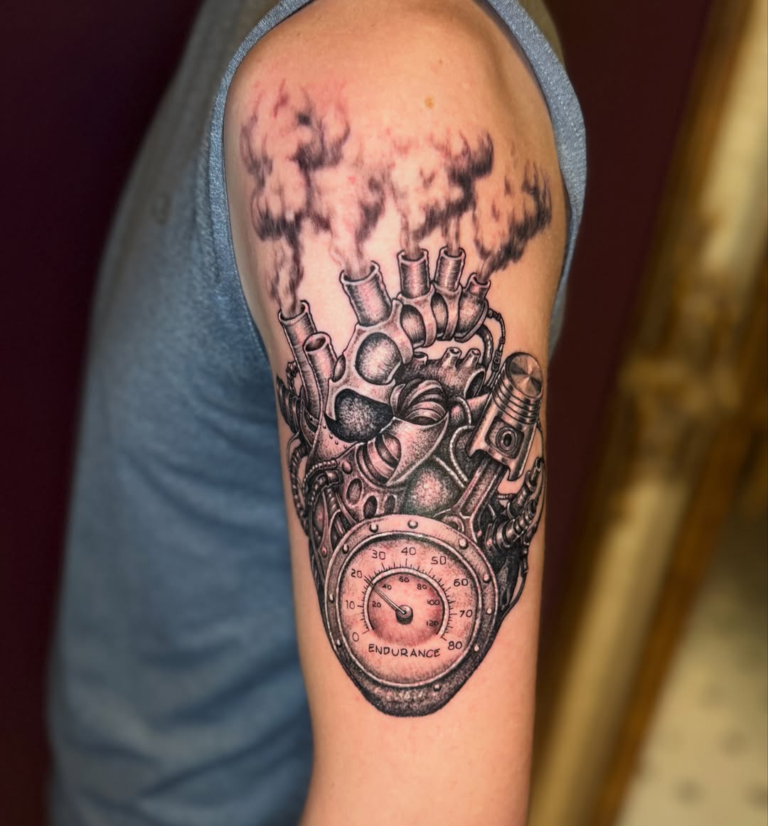 Mechanical heart realism tattoo on the forearm by Eugene Oregon tattoo artist