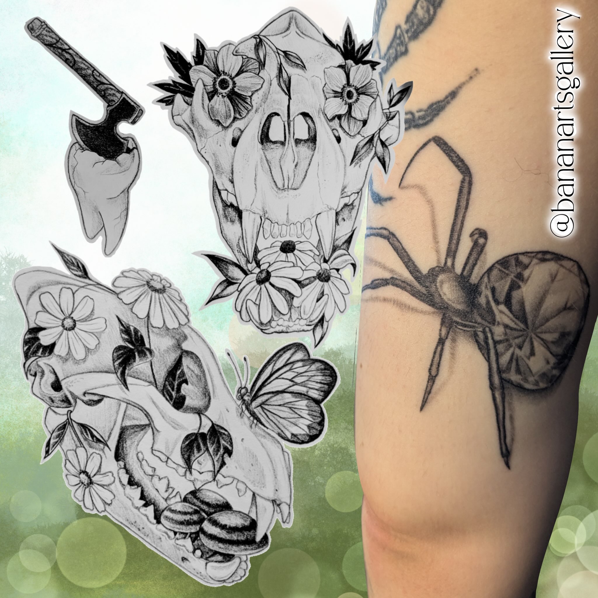 Skull with flowers realism tattoo on the forearm by Hannah Hayes, Livonia, Michigan