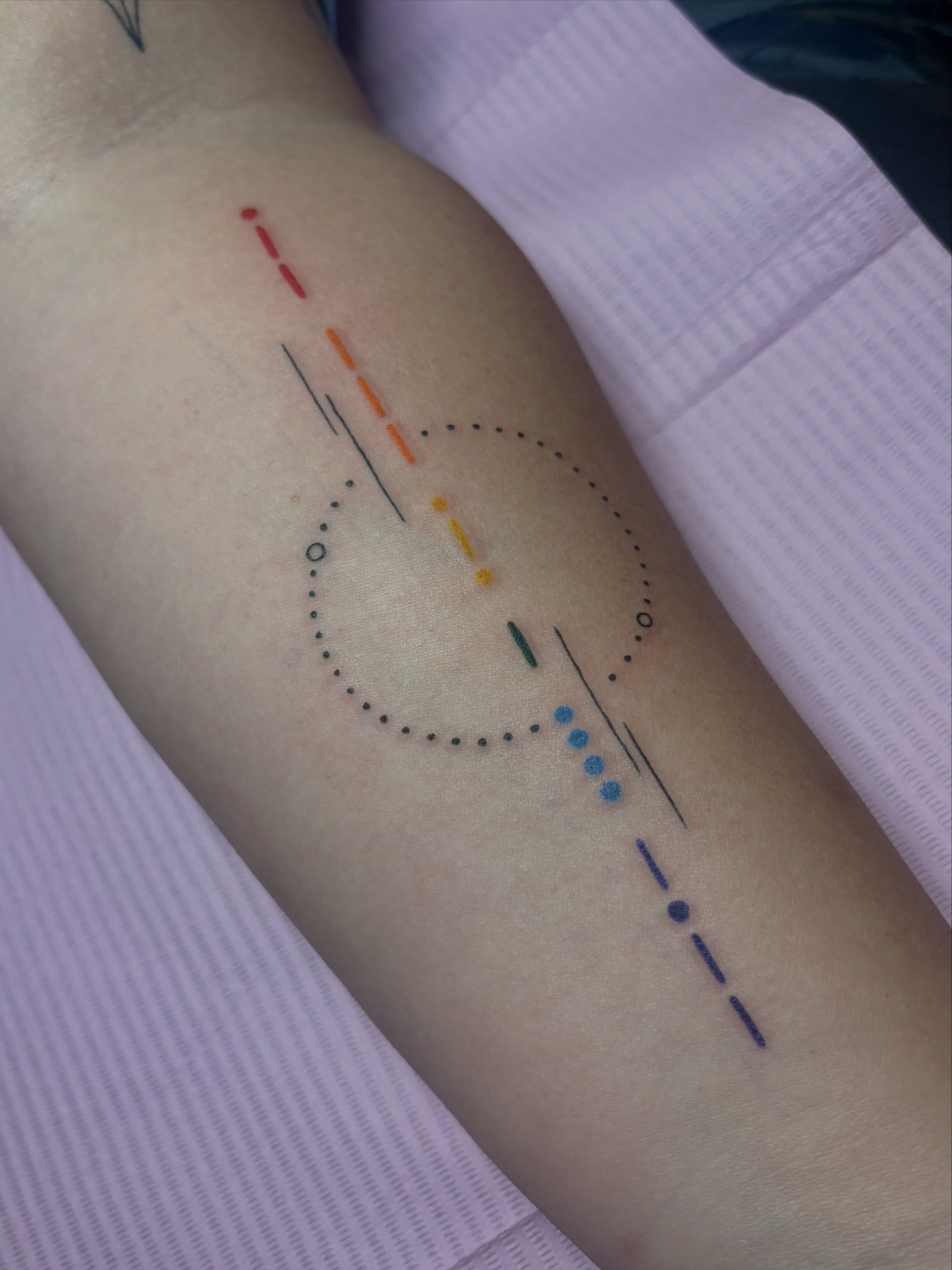 Abstract geometric shapes dotwork tattoo on the forearm by Jen Osborne ♡ Cincinnati Tattoo Artist