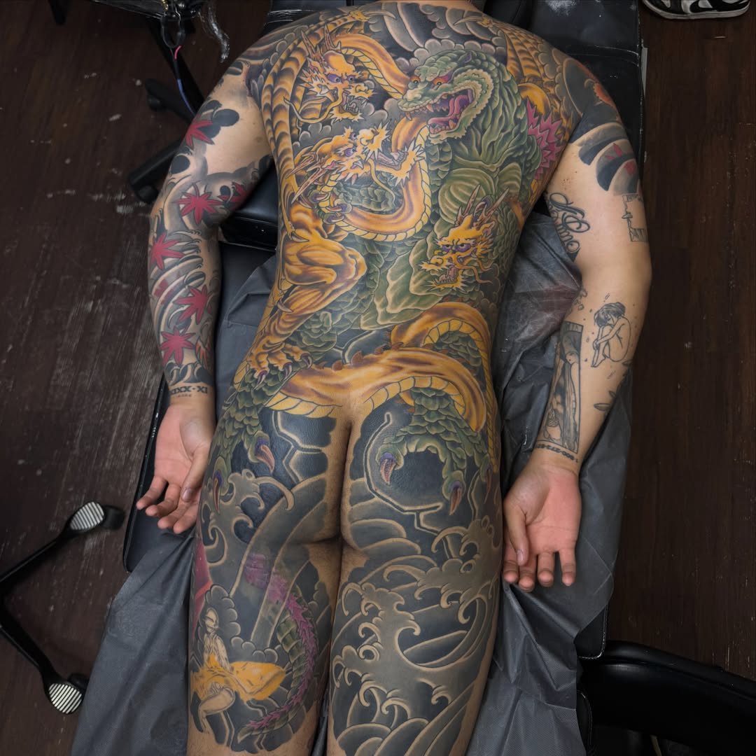 Dragon japanese irezumi tattoo on the back by Leif Hansen