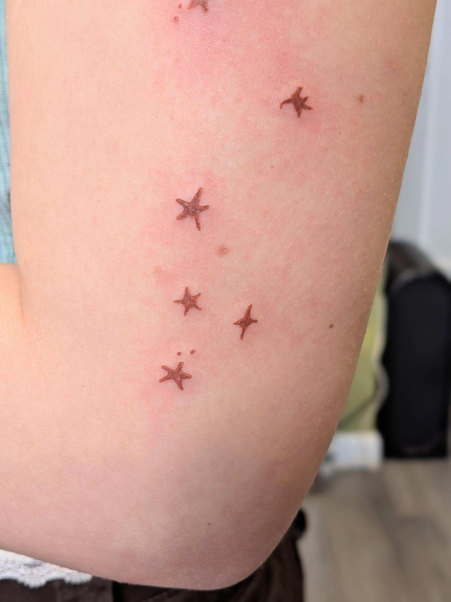 Star constellation dotwork tattoo on the forearm by Ryan