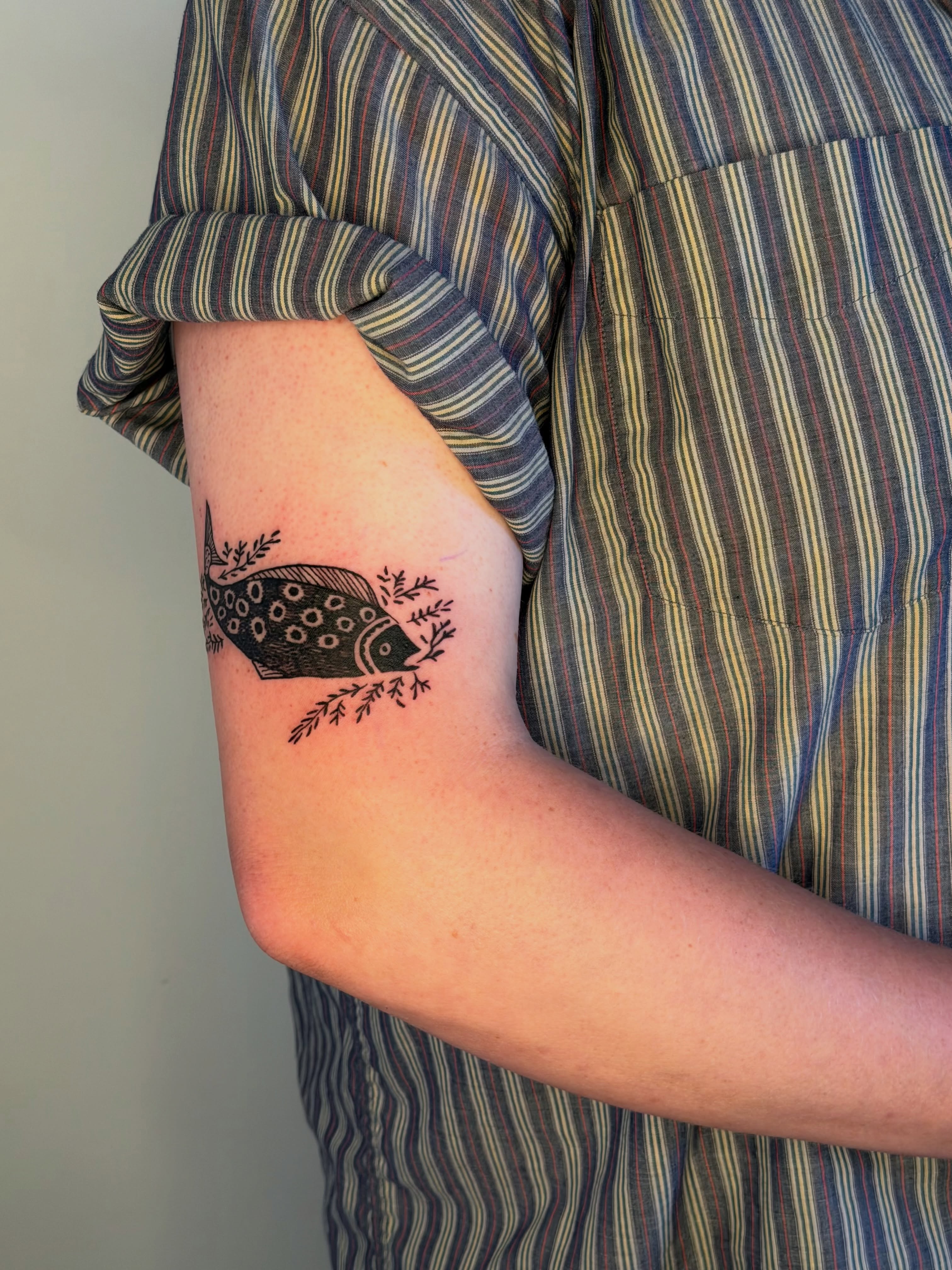 Fish black and grey tattoo on the forearm by ♤ Catherine Stengel ♤