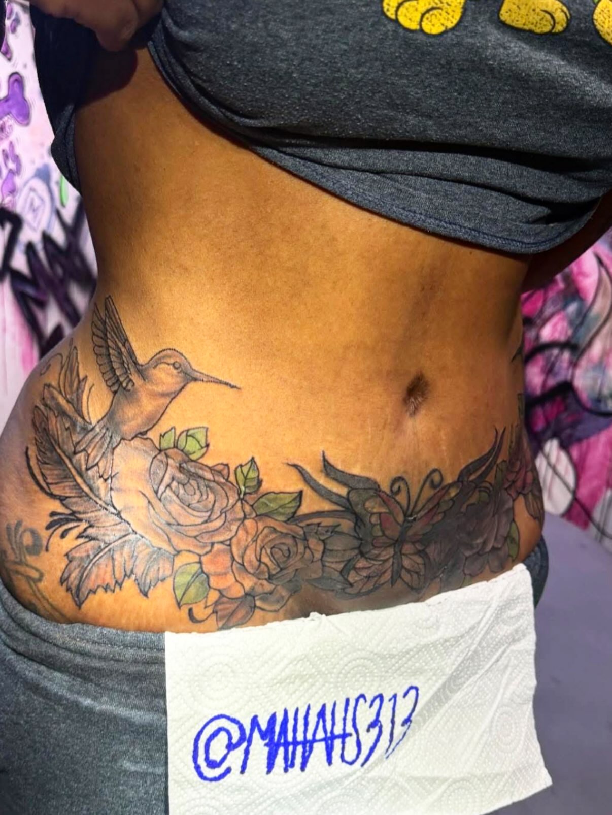 Hummingbird and roses American traditional tattoo on the torso by 🔥Matt Tatts 313🔥
