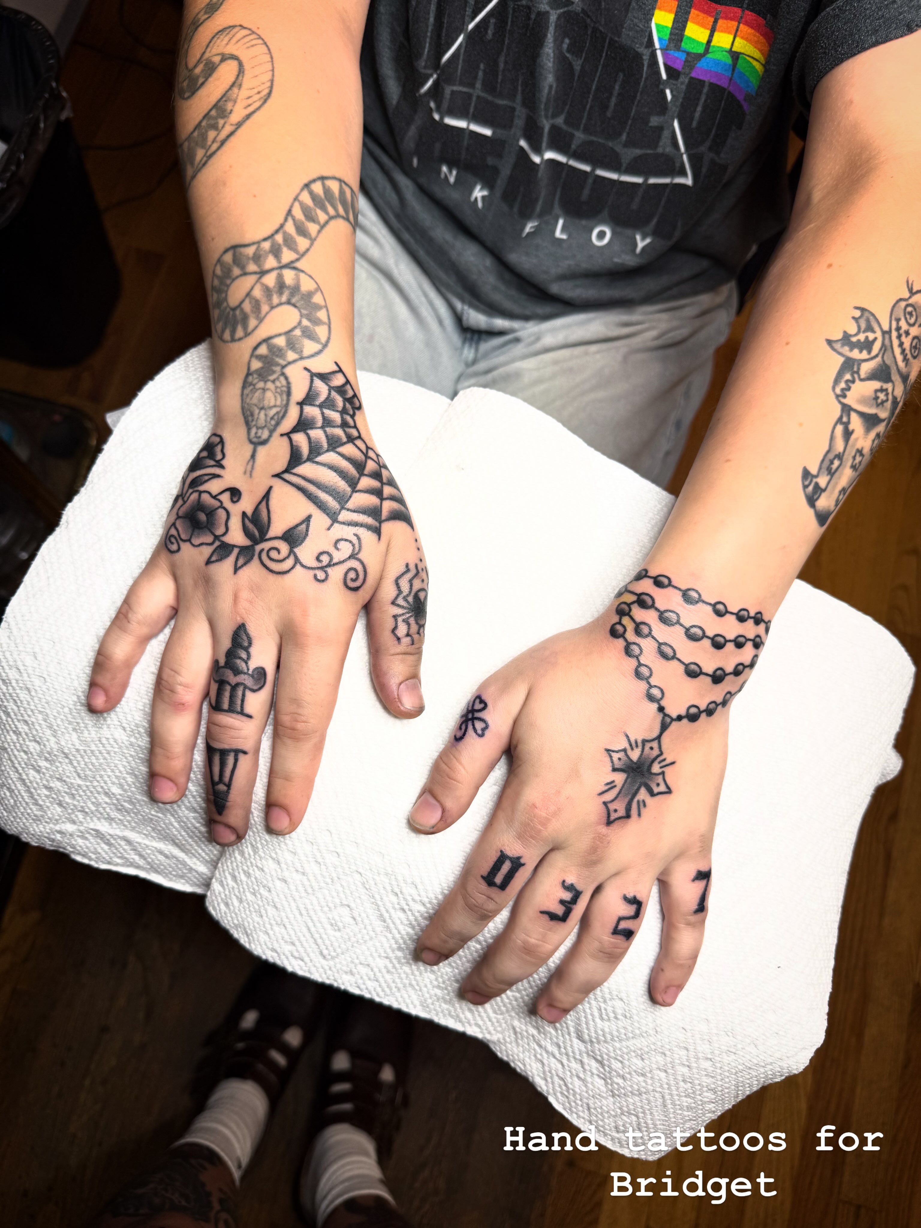 Hand tattoos black and grey tattoo on the hand by Victoria Lagano NYC Traditional Tattoos