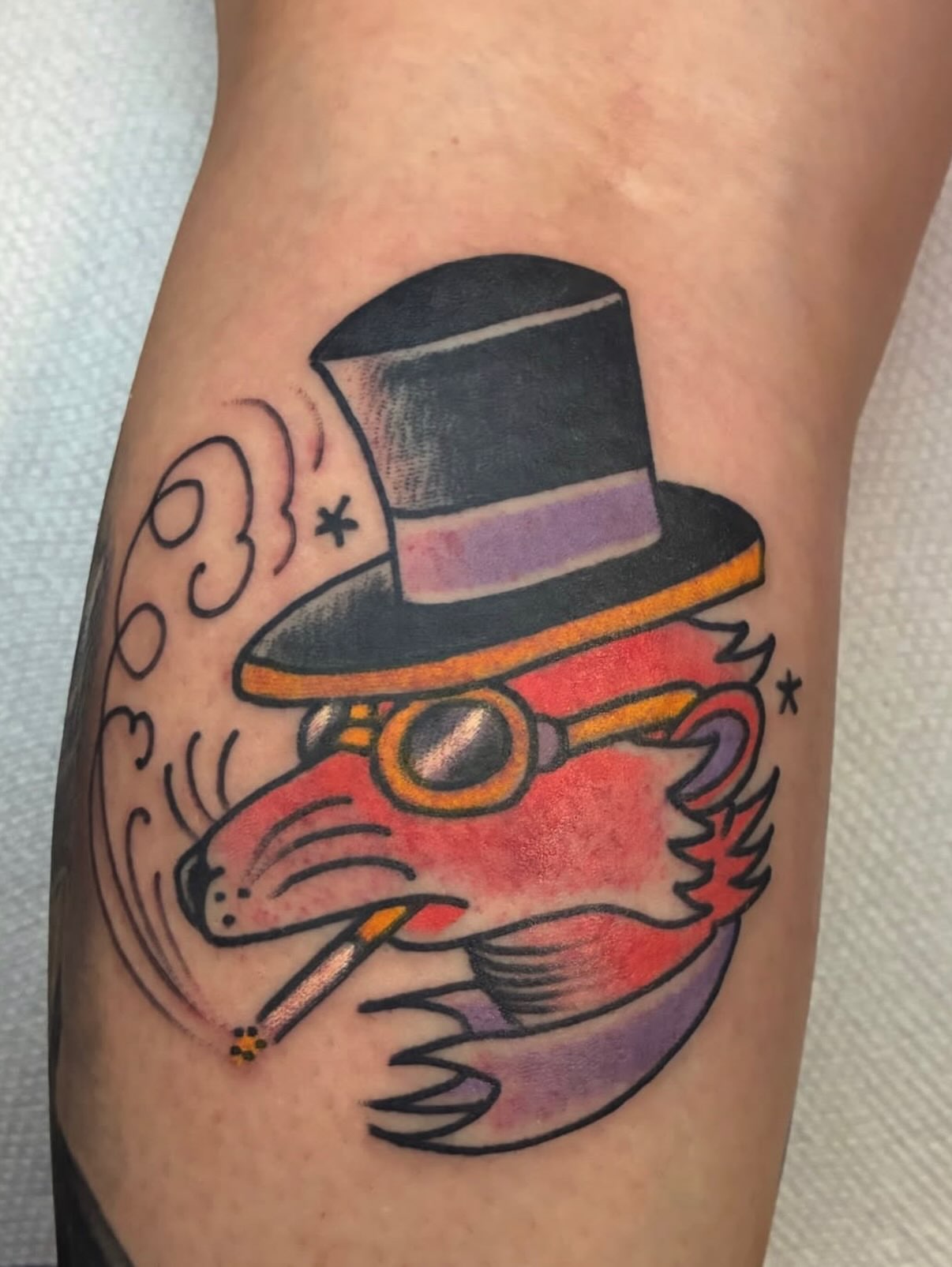 Fox wearing top hat American traditional tattoo on the forearm by Joey Knuckles