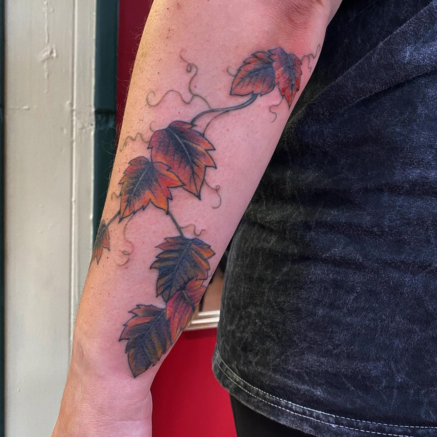 Fall leaves realism tattoo on the forearm by adrienne mae ❀