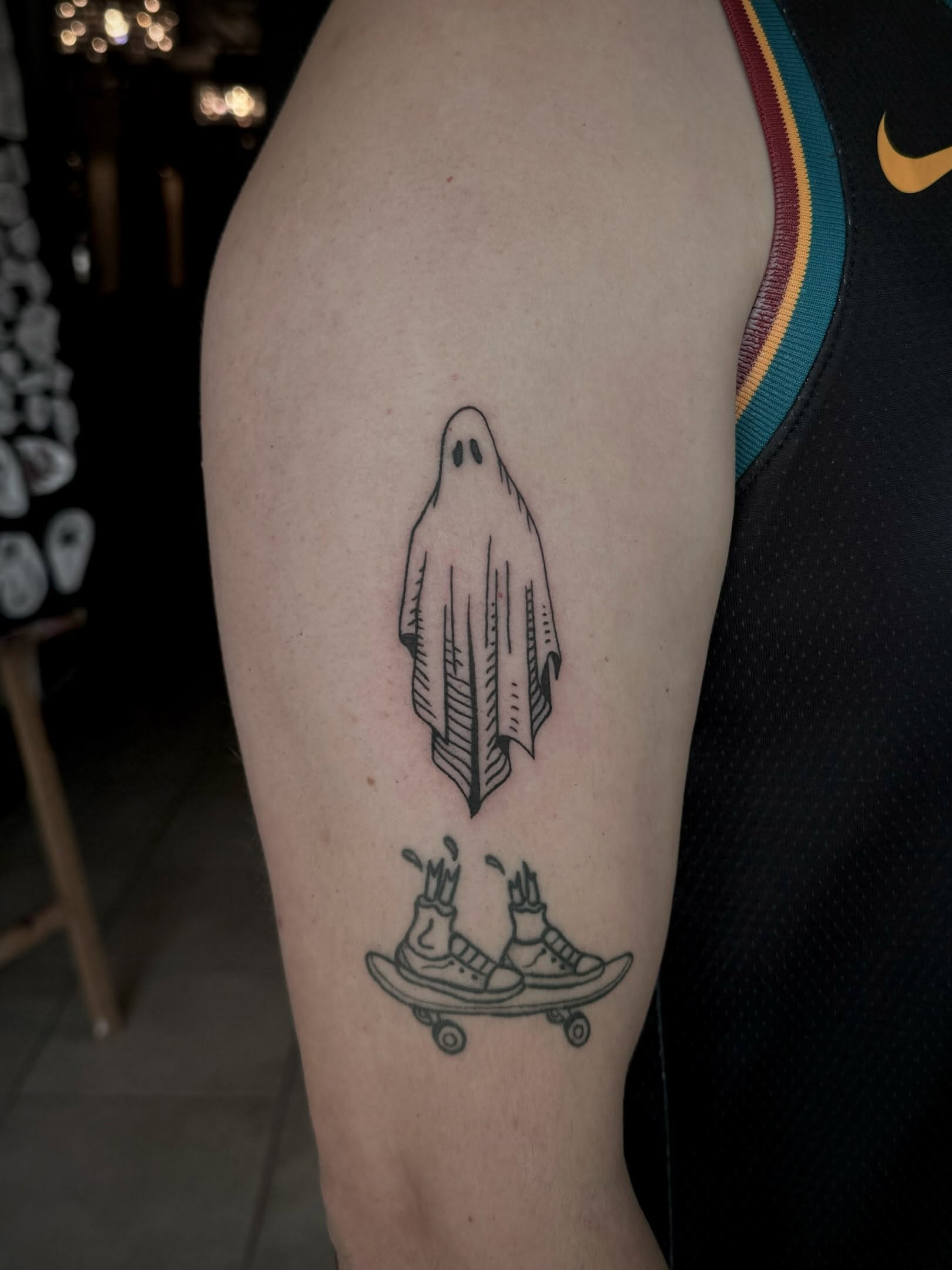 Ghost and sneakers black and grey tattoo on the forearm by πΏππΌππ πππππππ
