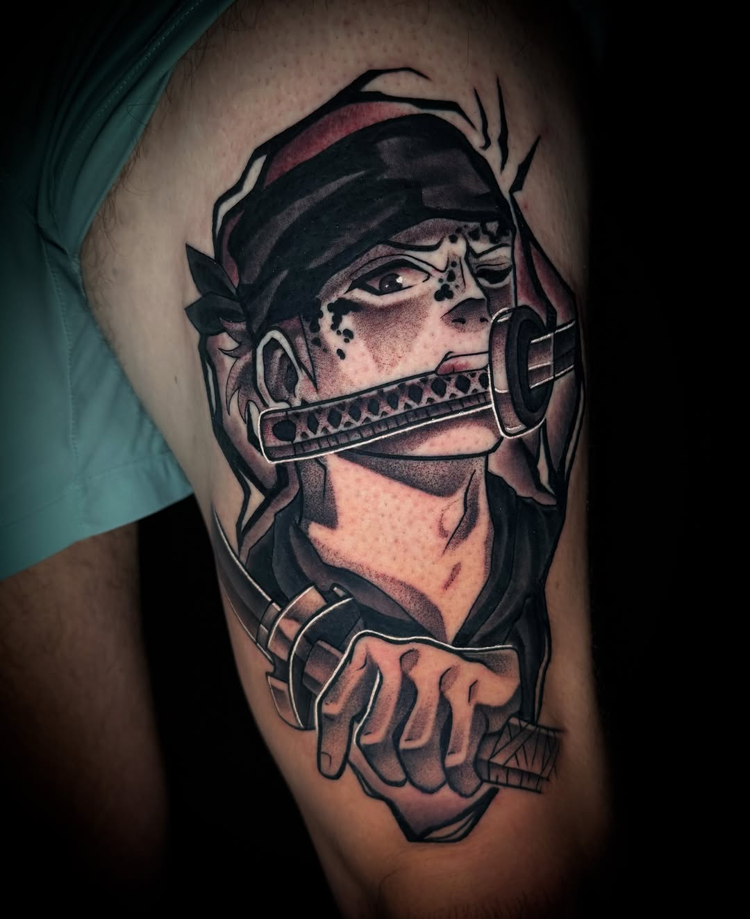 Pirate black and grey tattoo on the forearm by Savannah Duff