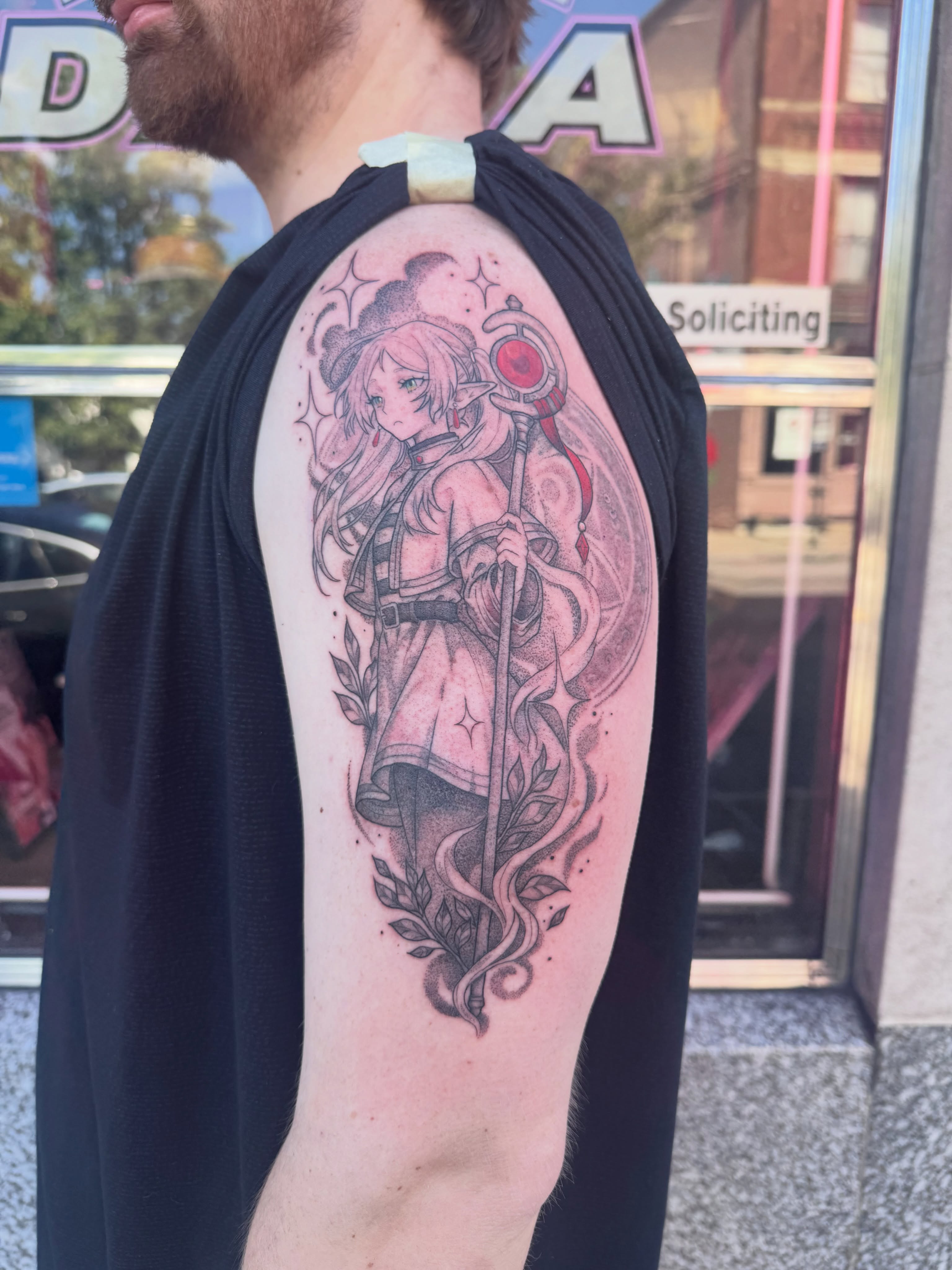 Anime character anime tattoo on the forearm by Kylie Allen