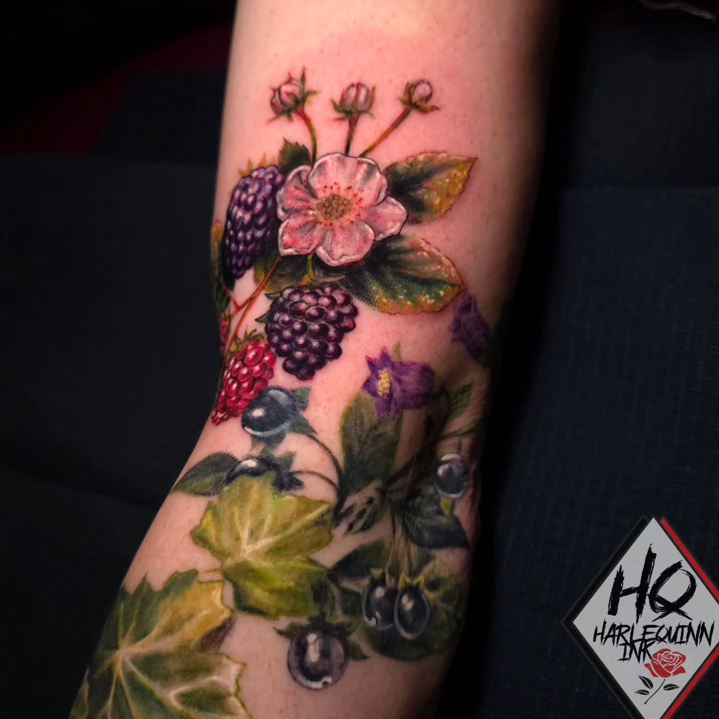 Berry bouquet realism tattoo on the forearm by HarleQuinn_Ink