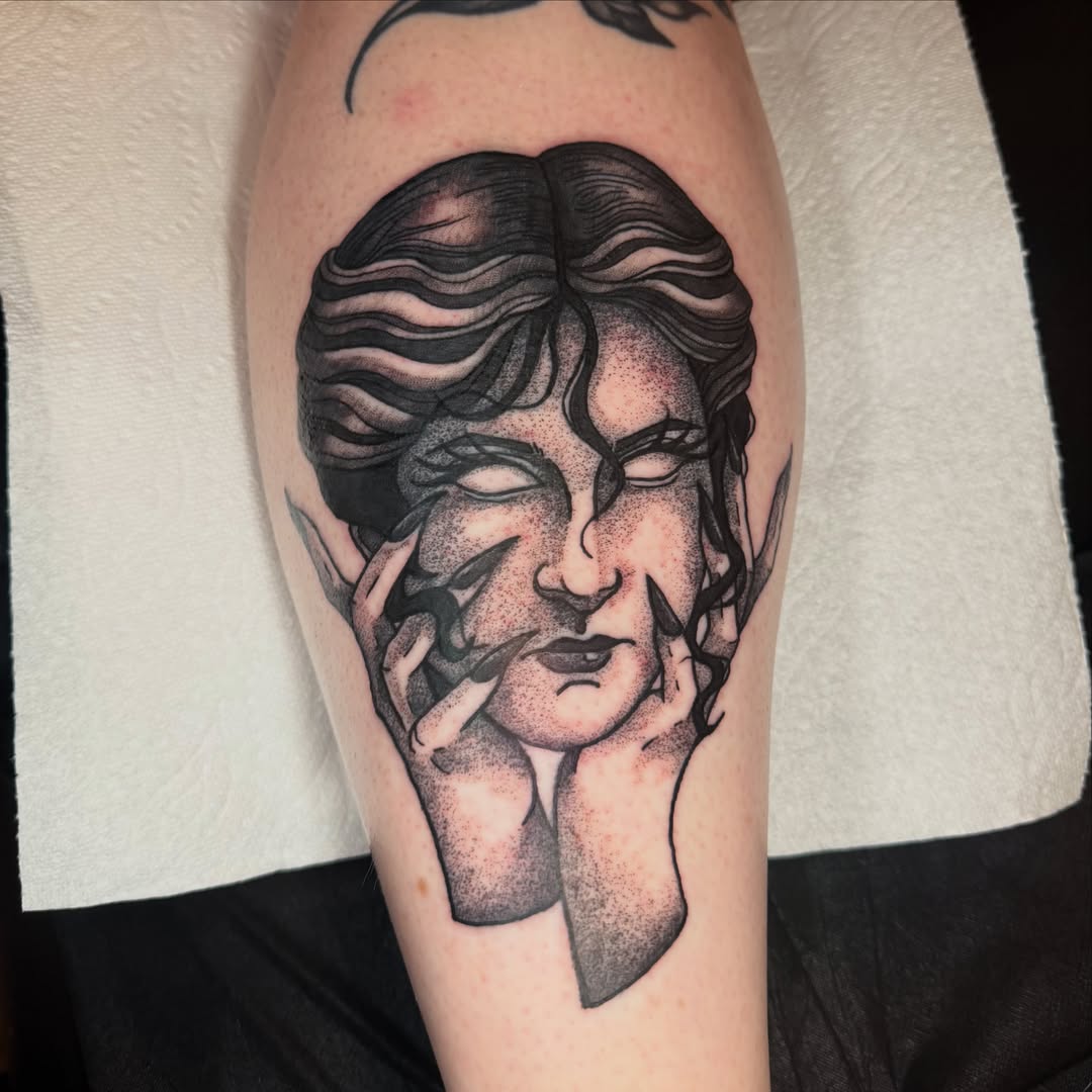 Tattoo by @thepinklady.tattoos — dotwork, realism