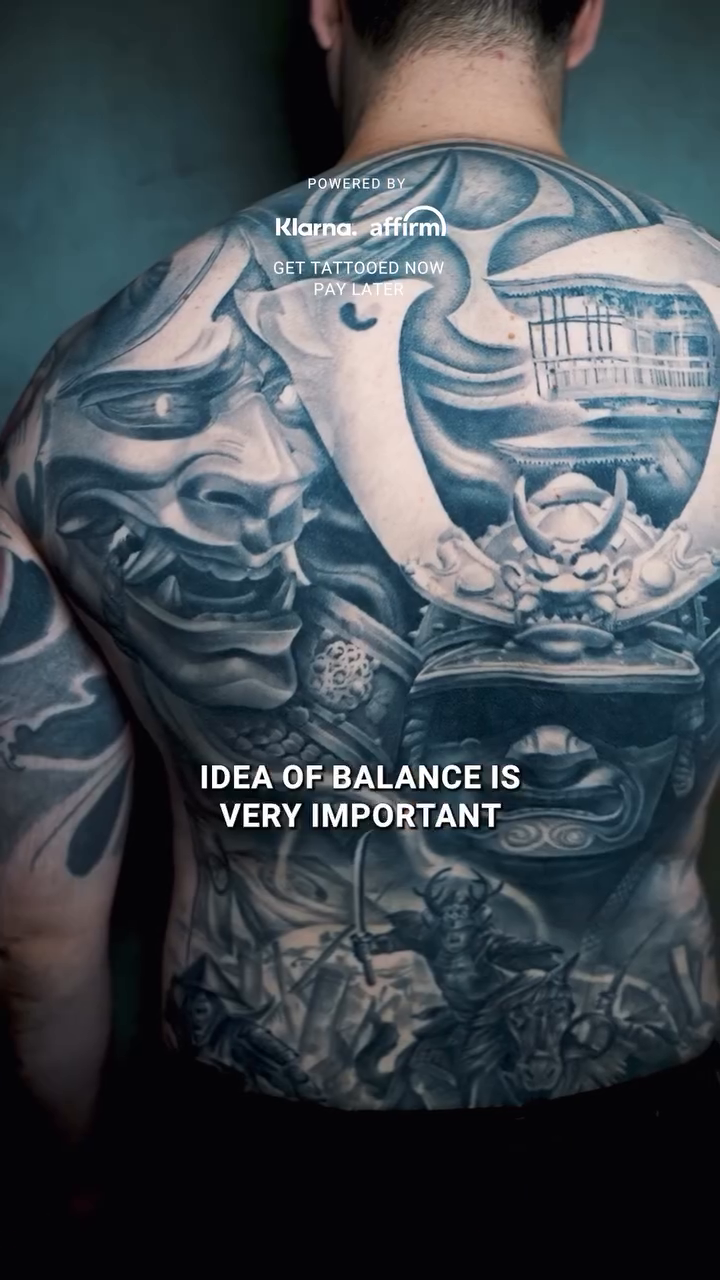 Samurai warrior and masks japanese irezumi tattoo by Claude Steven Estrada, Las Vegas, Nevada
