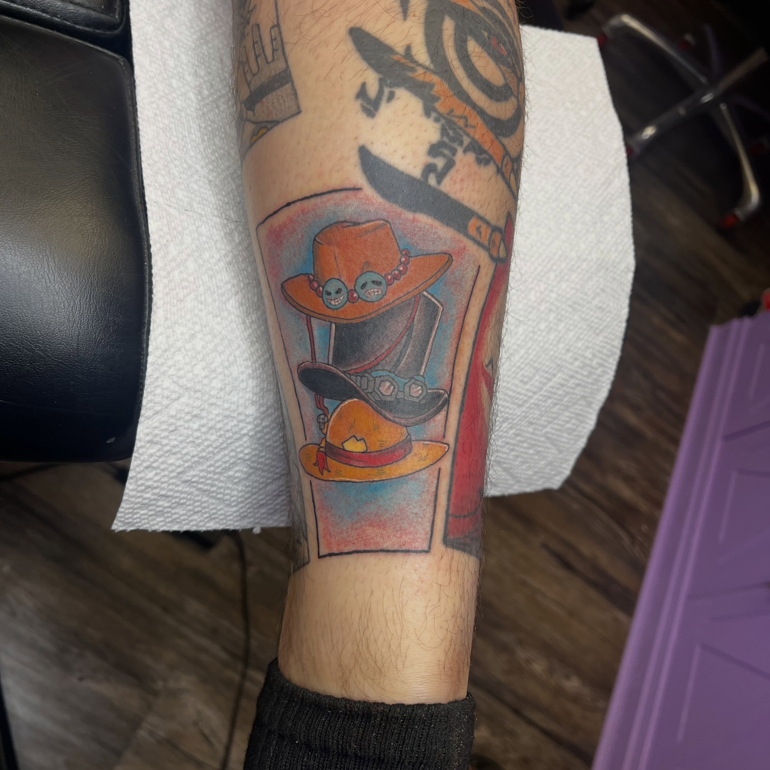 Cowboy hats American traditional tattoo on the forearm by Ebony Robinson, Austintown, Ohio