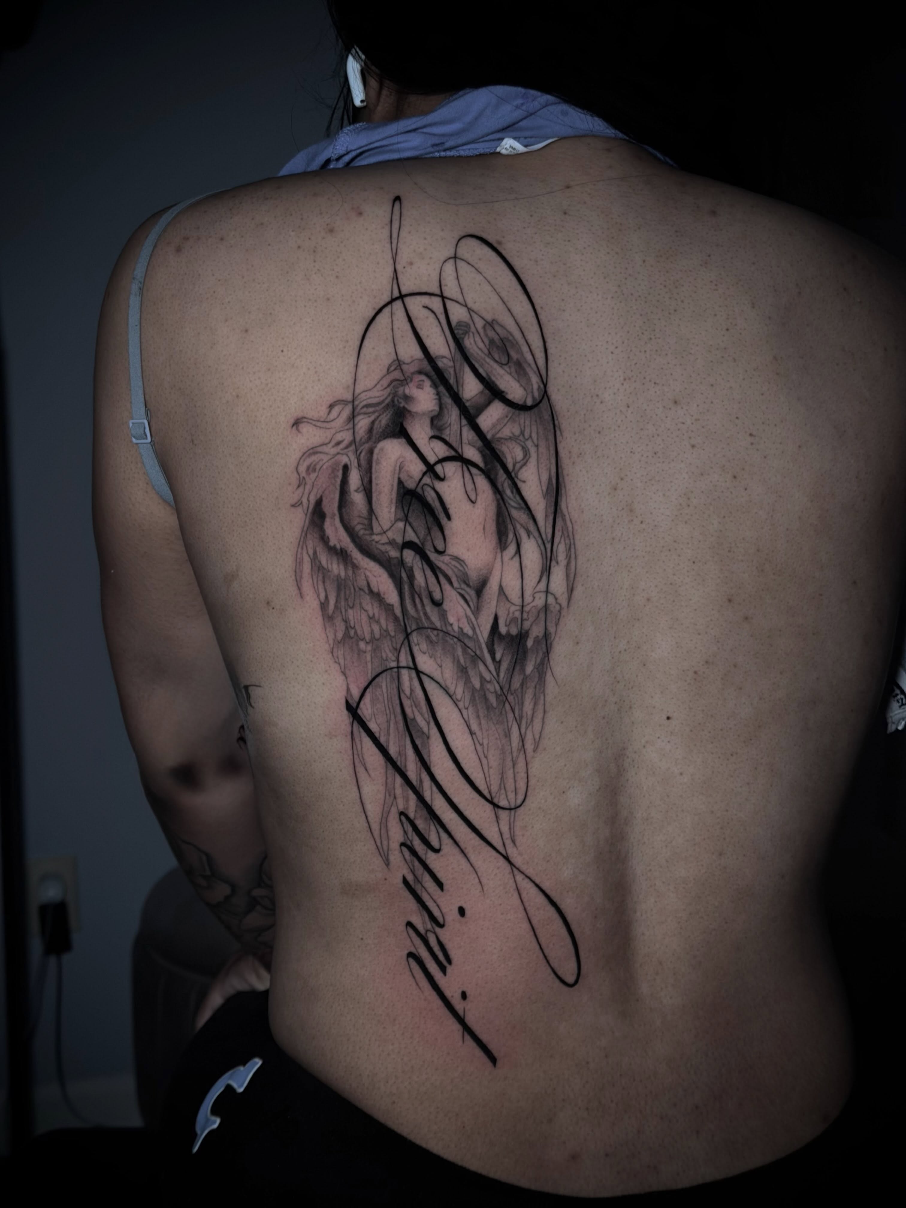 Angel realism tattoo on the back by Kbtattz