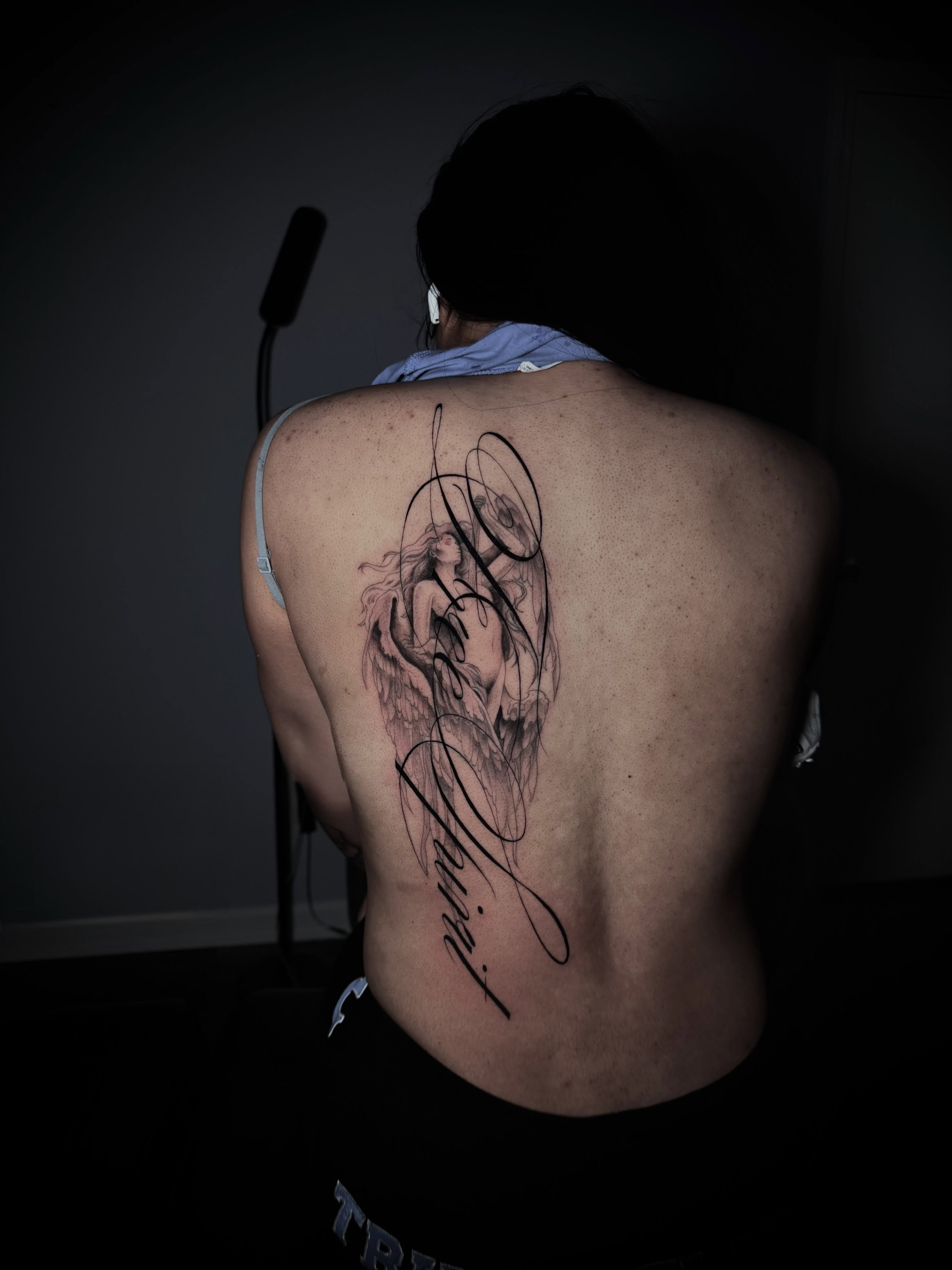 Mermaid realism tattoo on the back by Kbtattz