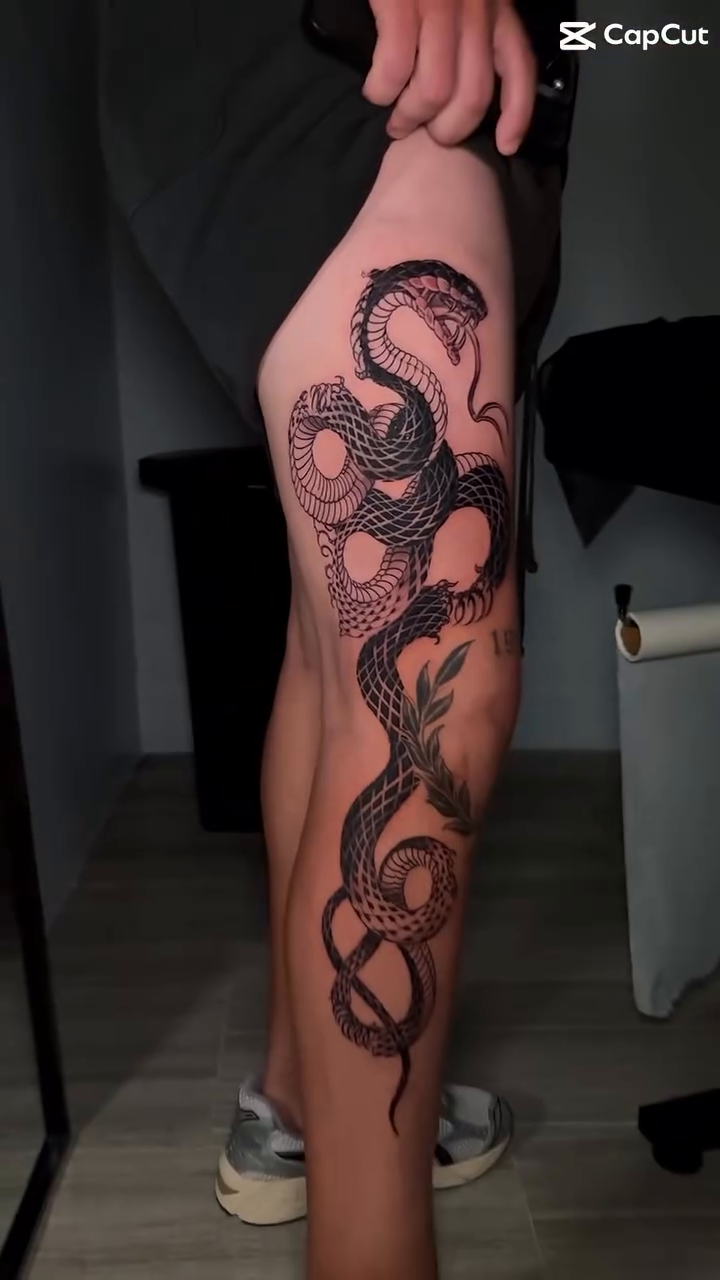 Snake with leaves realism tattoo by INK with KIRON 🇳🇵 🇺🇸DTX, Dallas, Texas