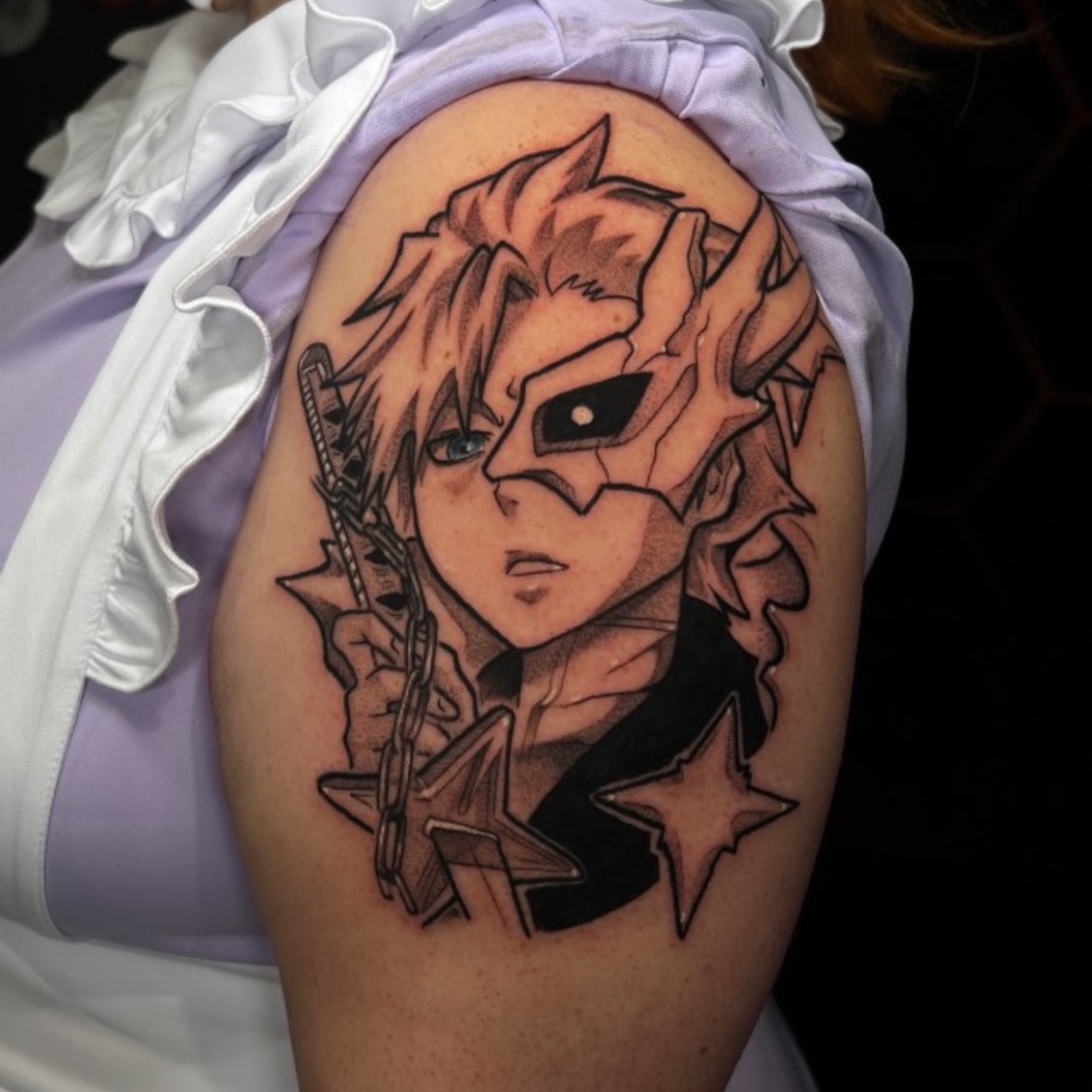 Anime character anime tattoo on the shoulder by David Carras-pol, Miramar, Florida