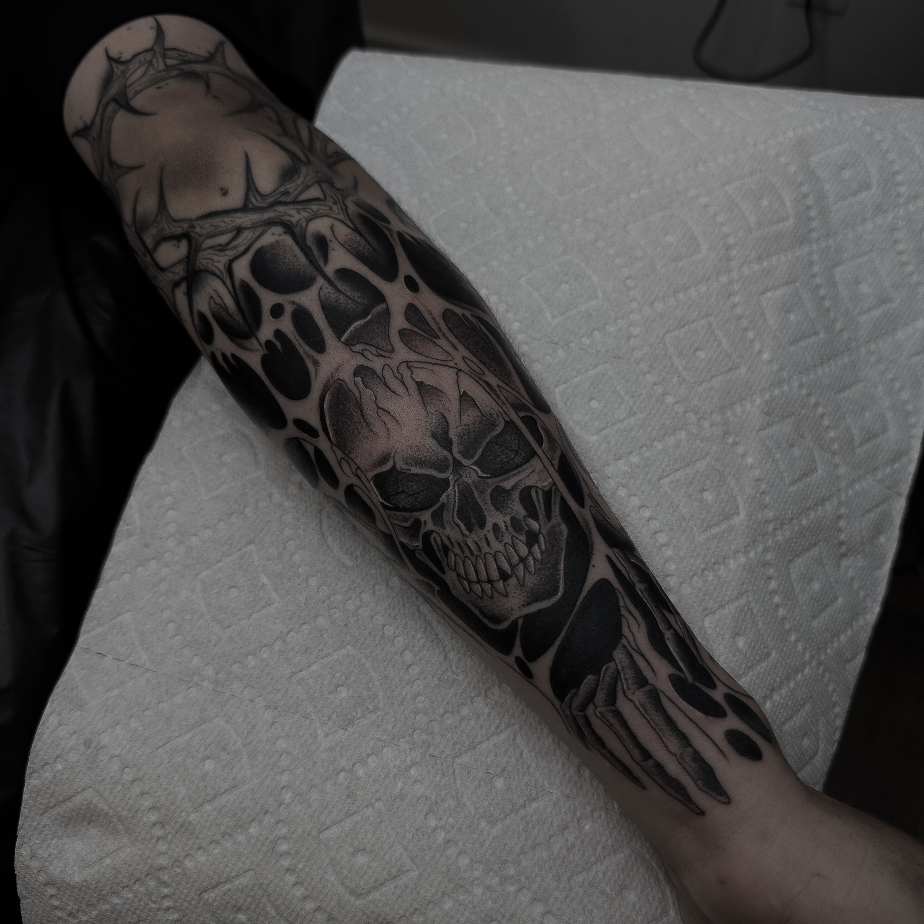 Skull and crown realism tattoo on the forearm by ⚔️Andreas Dolleschal⚔️