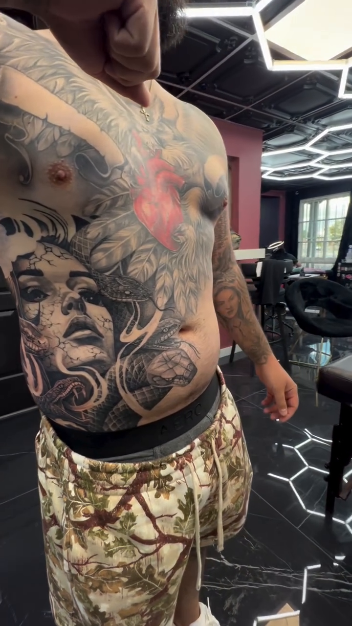 Medusa with snakes dark realism tattoo by Mark Phillip Chavez