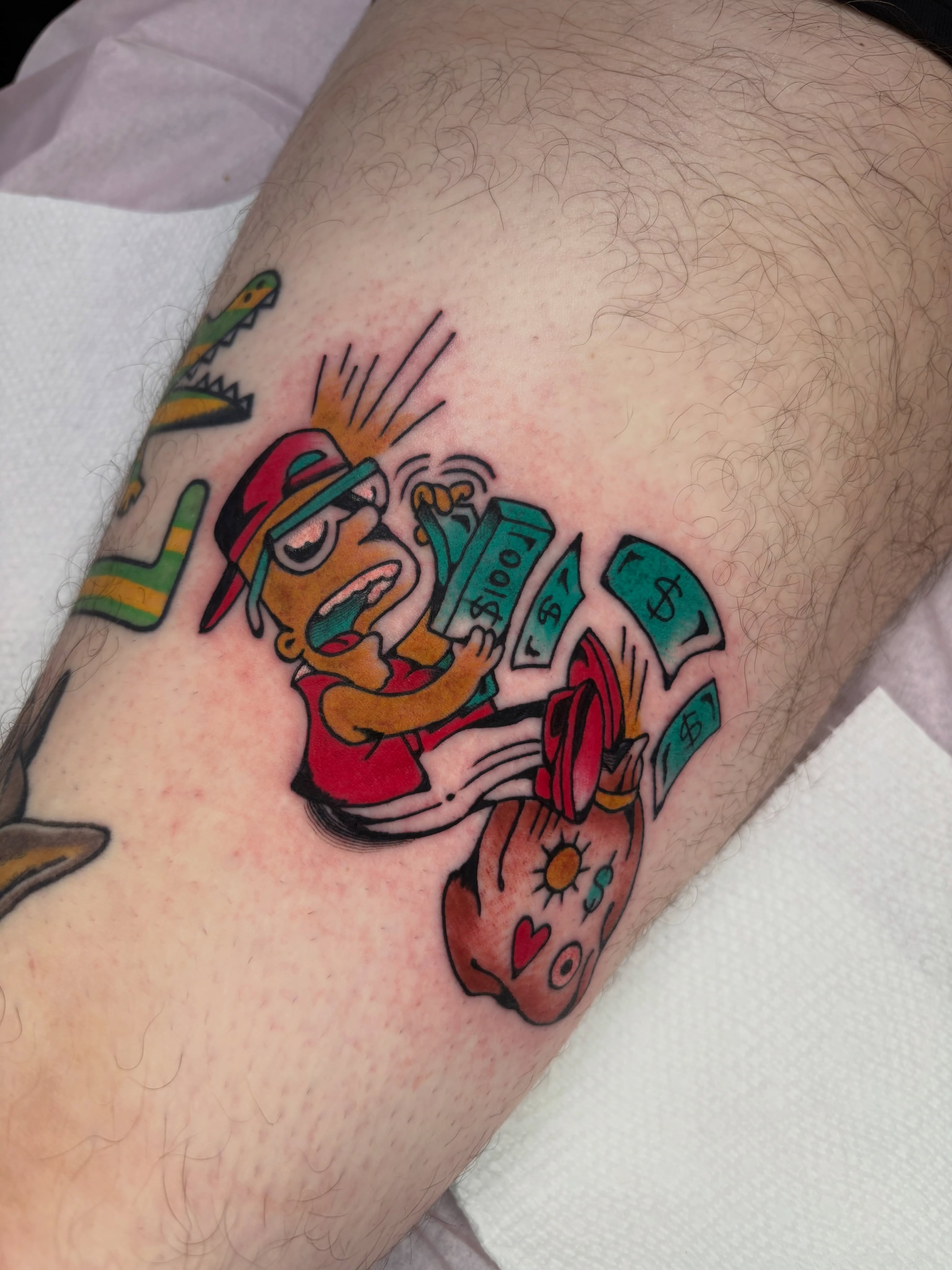 Hip hop character American traditional tattoo on the forearm by ericka bates