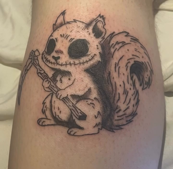 Tattoo by @fuckedupkittytattoo — dark_realism, black_and_grey
