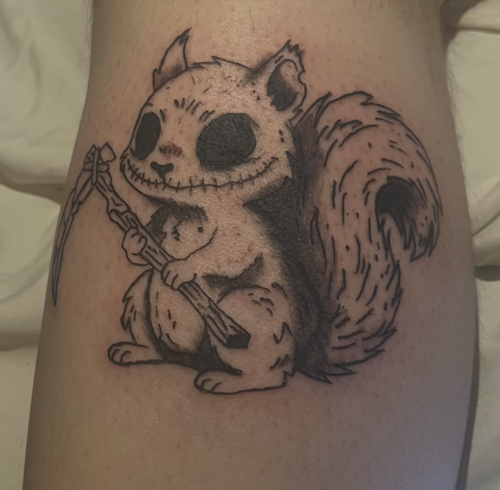 Tattoo by @fuckedupkittytattoo — black_and_grey