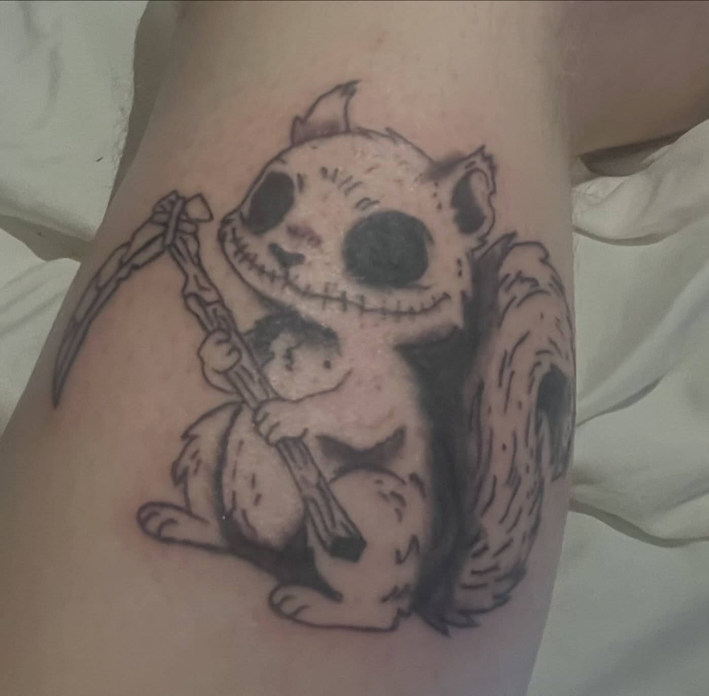 Tattoo by @fuckedupkittytattoo — black_and_grey