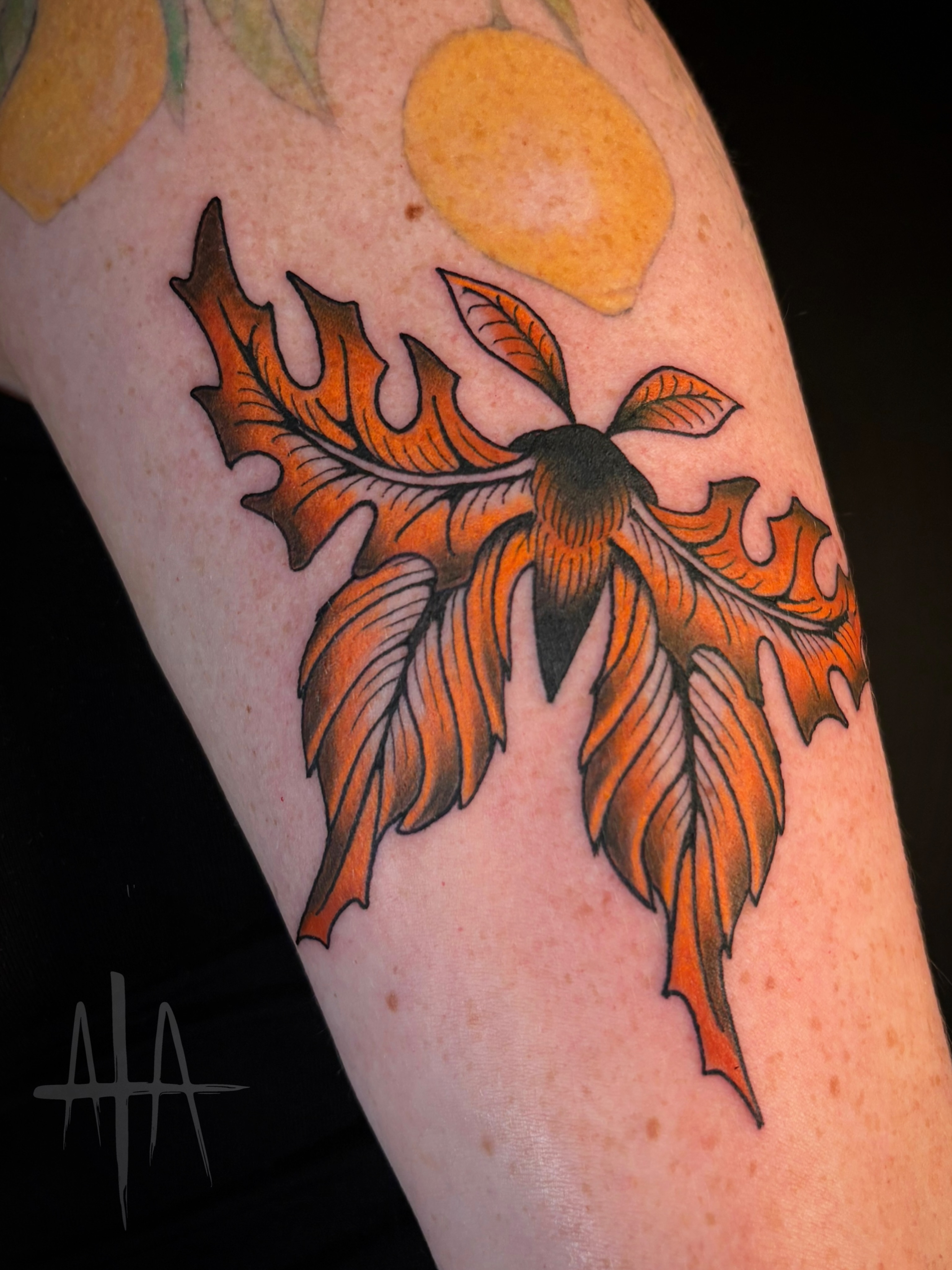 Autumn leaves dotwork tattoo on the forearm by ๐๐๐ฏ๐ฌ๐ซ ๐๐ก๐ก๐๐ช๐ฐ