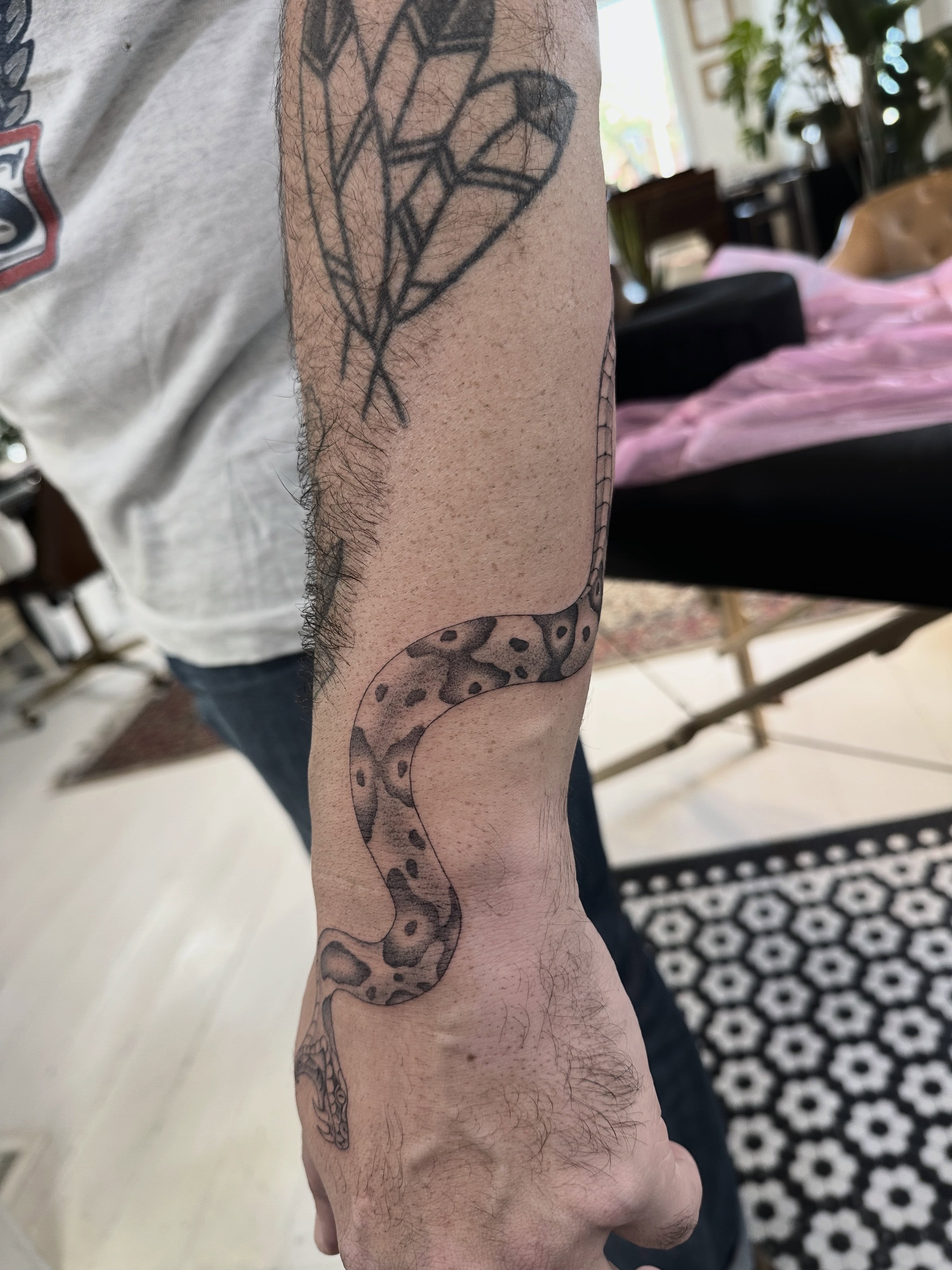 Tattoo by @seanharringtontattoo β dotwork, geometric
