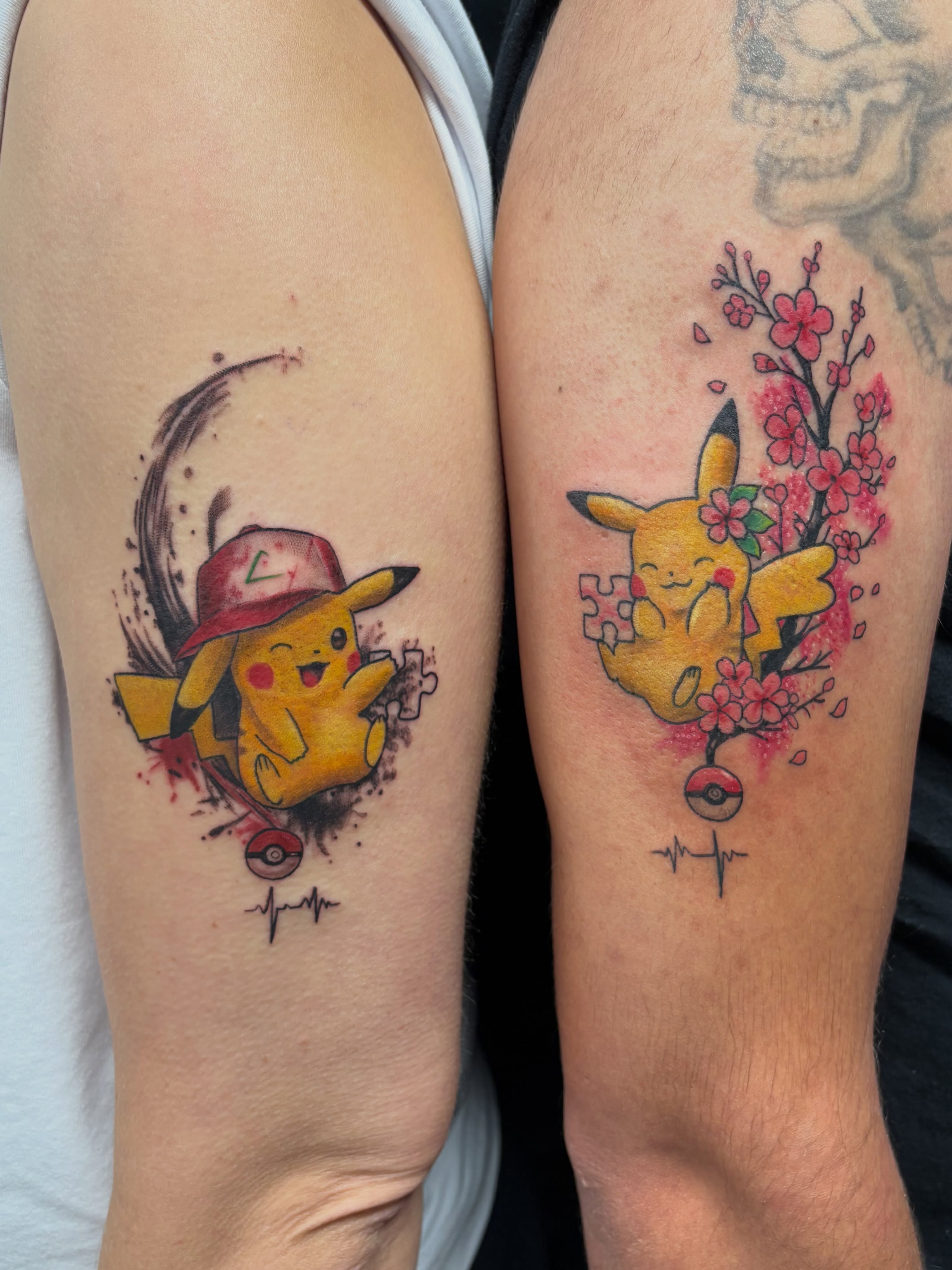 Pikachu dotwork tattoo on the forearm by ~KR¥$~