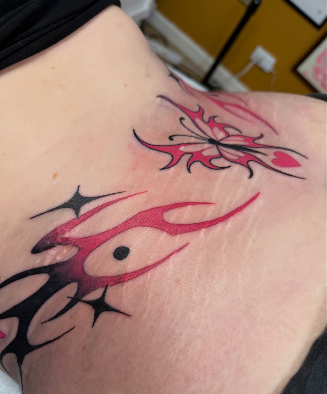 Butterfly tribal tattoo on the shoulder by 𝔓𝔢𝔞𝔠𝔥𝔶 𝔄𝔫𝔰𝔩𝔢𝔶