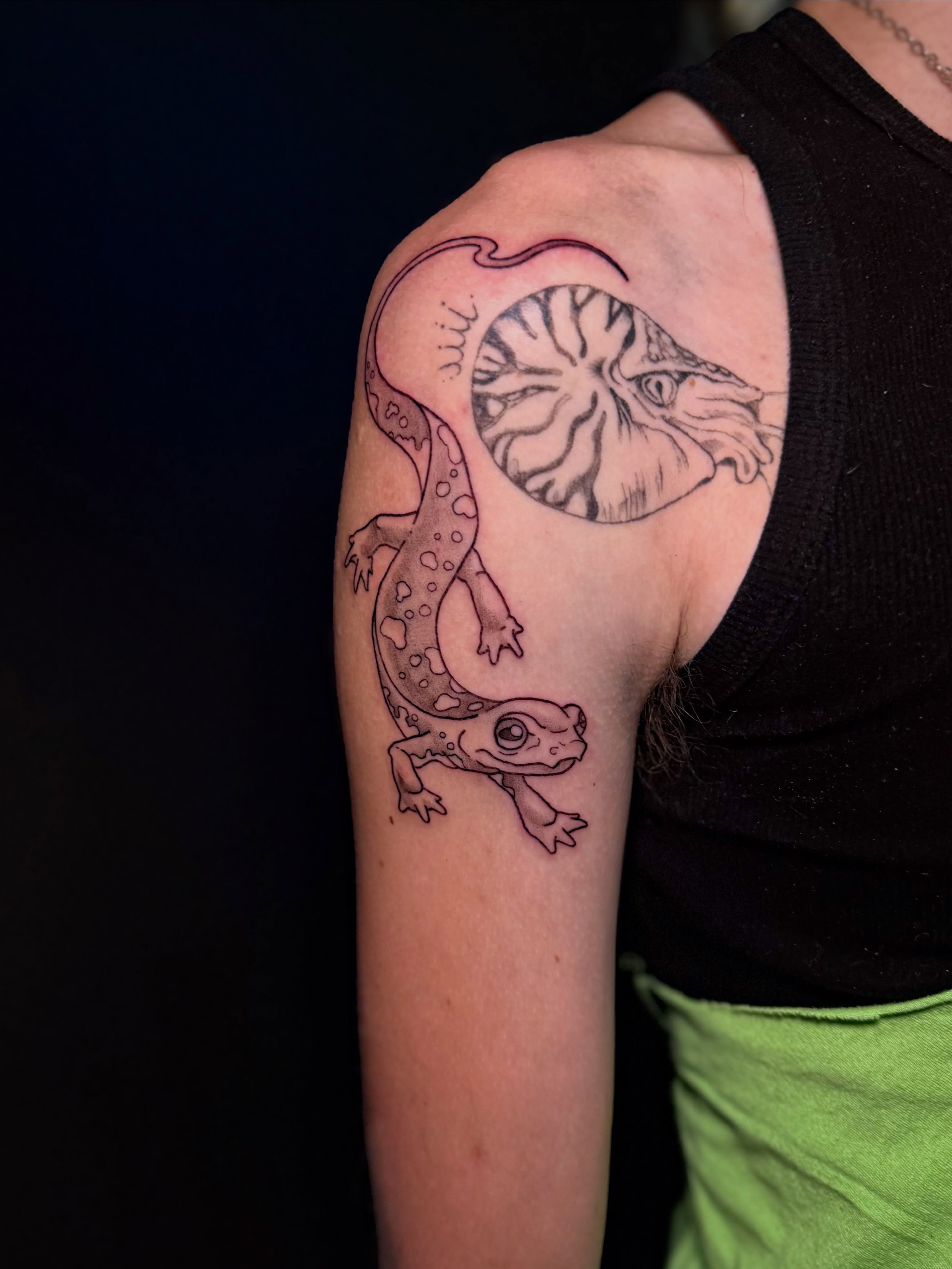 Lizard realism tattoo on the forearm by Ivy-Jade Edwards, Memphis, Tennessee