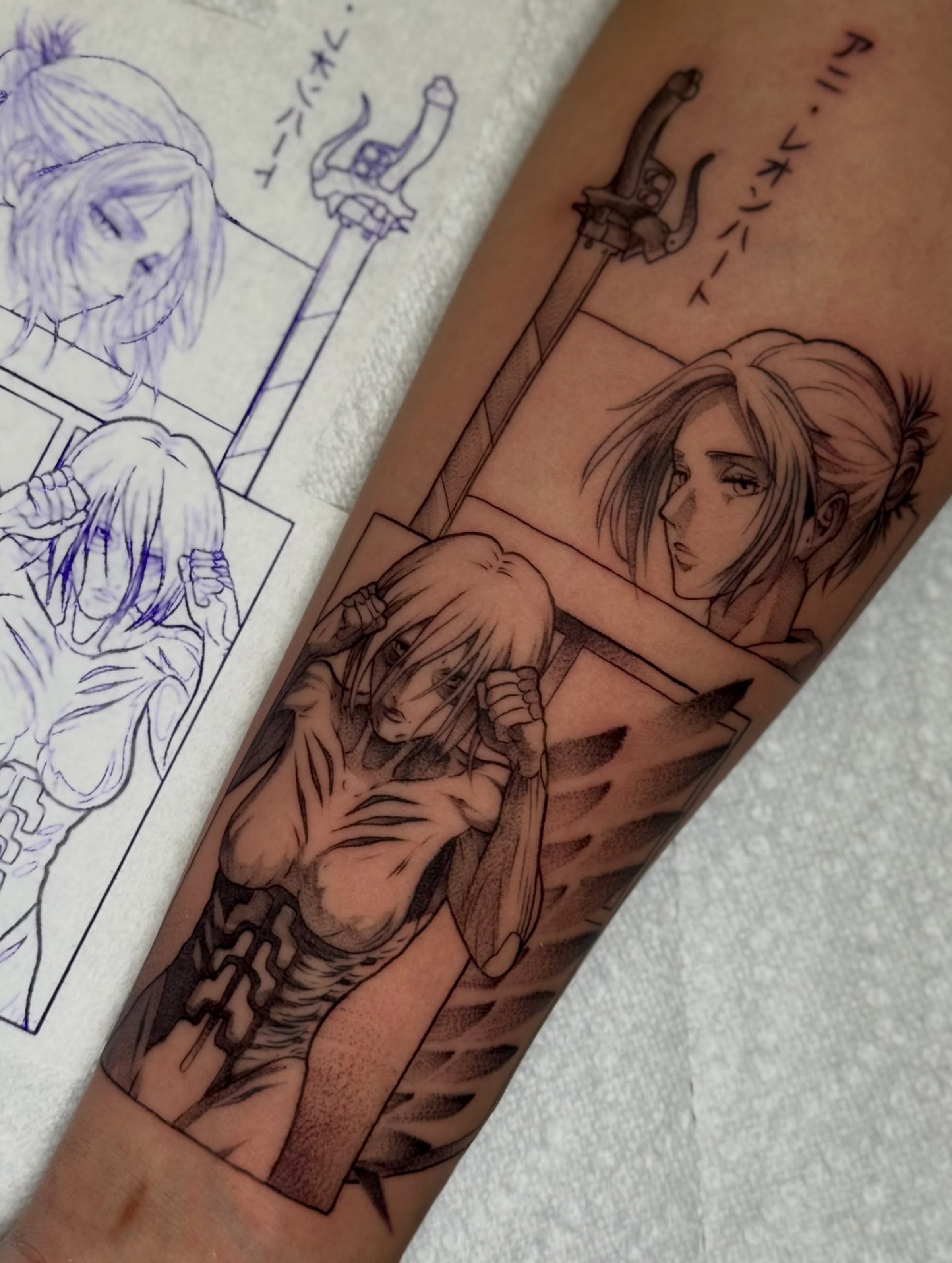 Anime characters realism tattoo on the forearm by 🗡️Abi🗡️