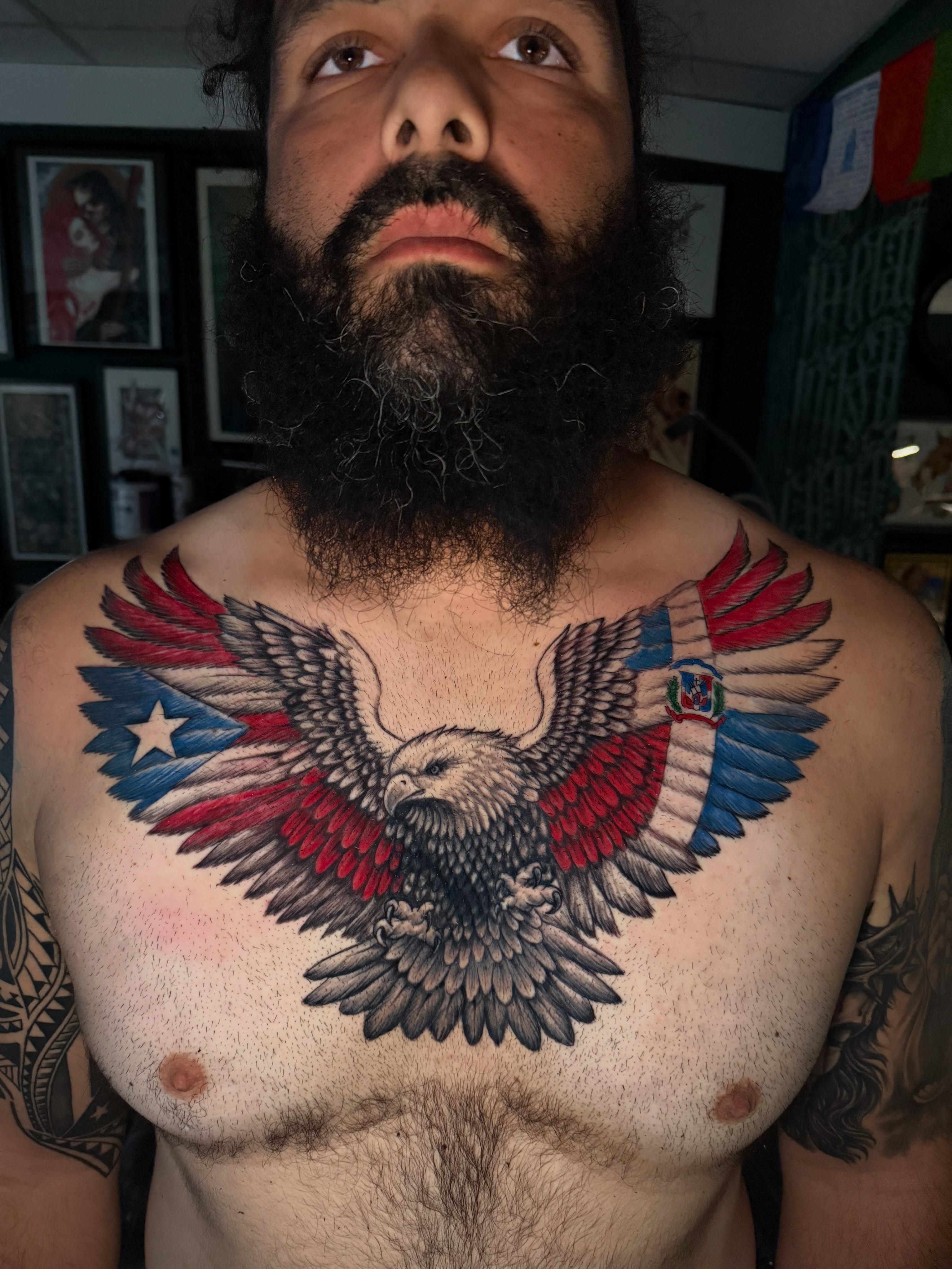 Eagle American traditional tattoo on the chest by Alex