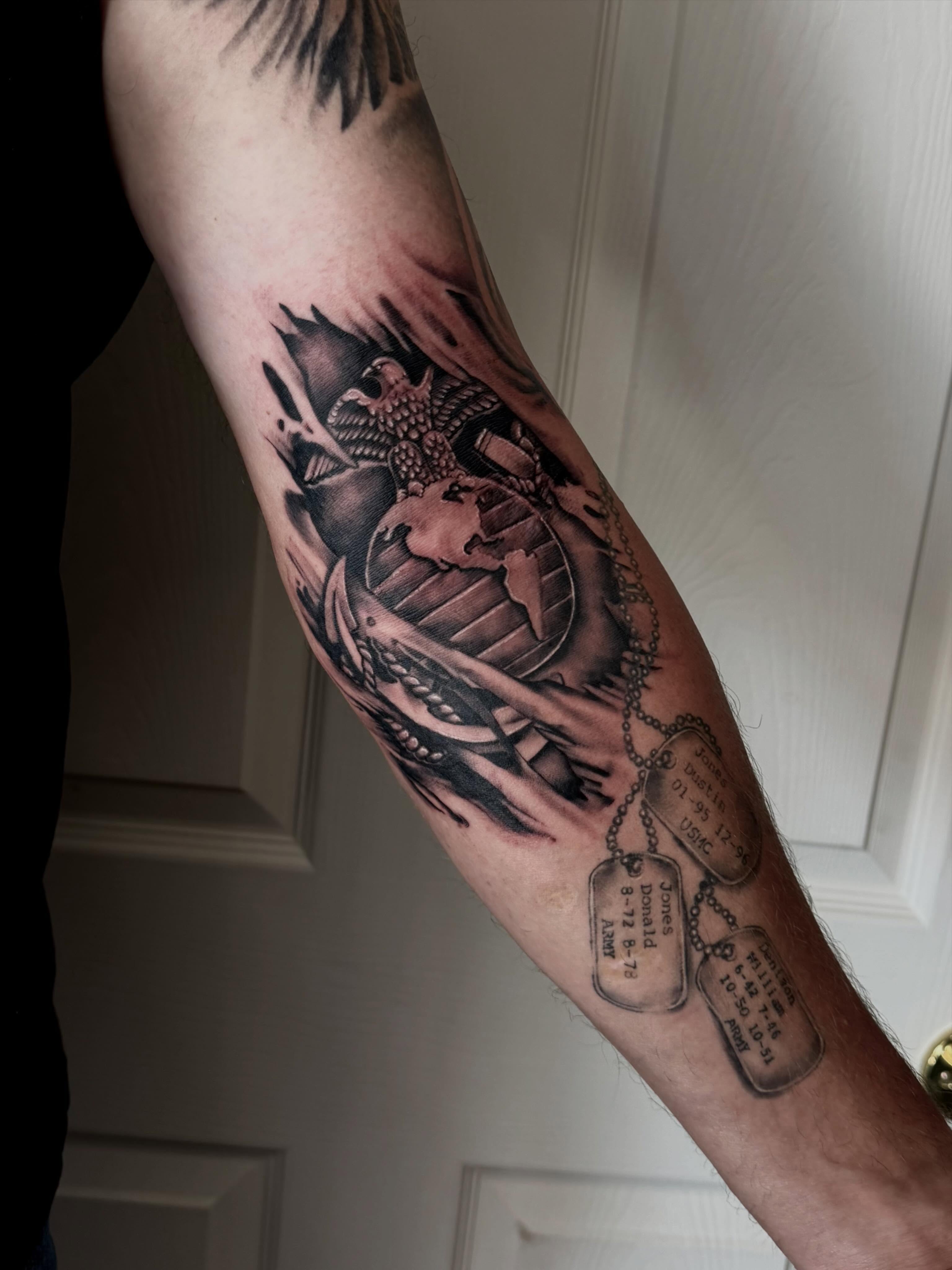 American eagle American traditional tattoo on the forearm by Emma Mathis, Springfield, Oregon