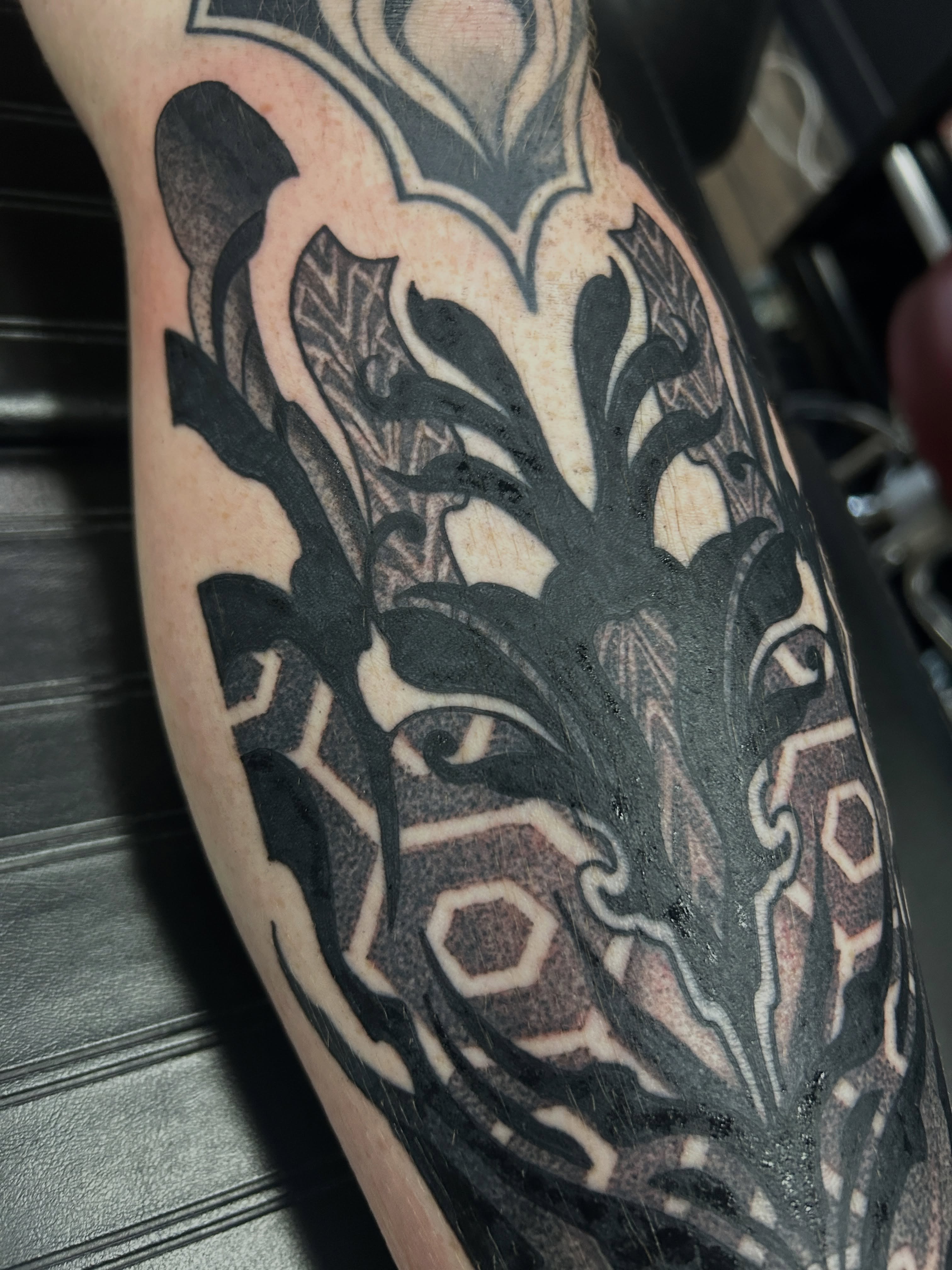 Tattoo by @dokkaebi_ink — black_and_grey