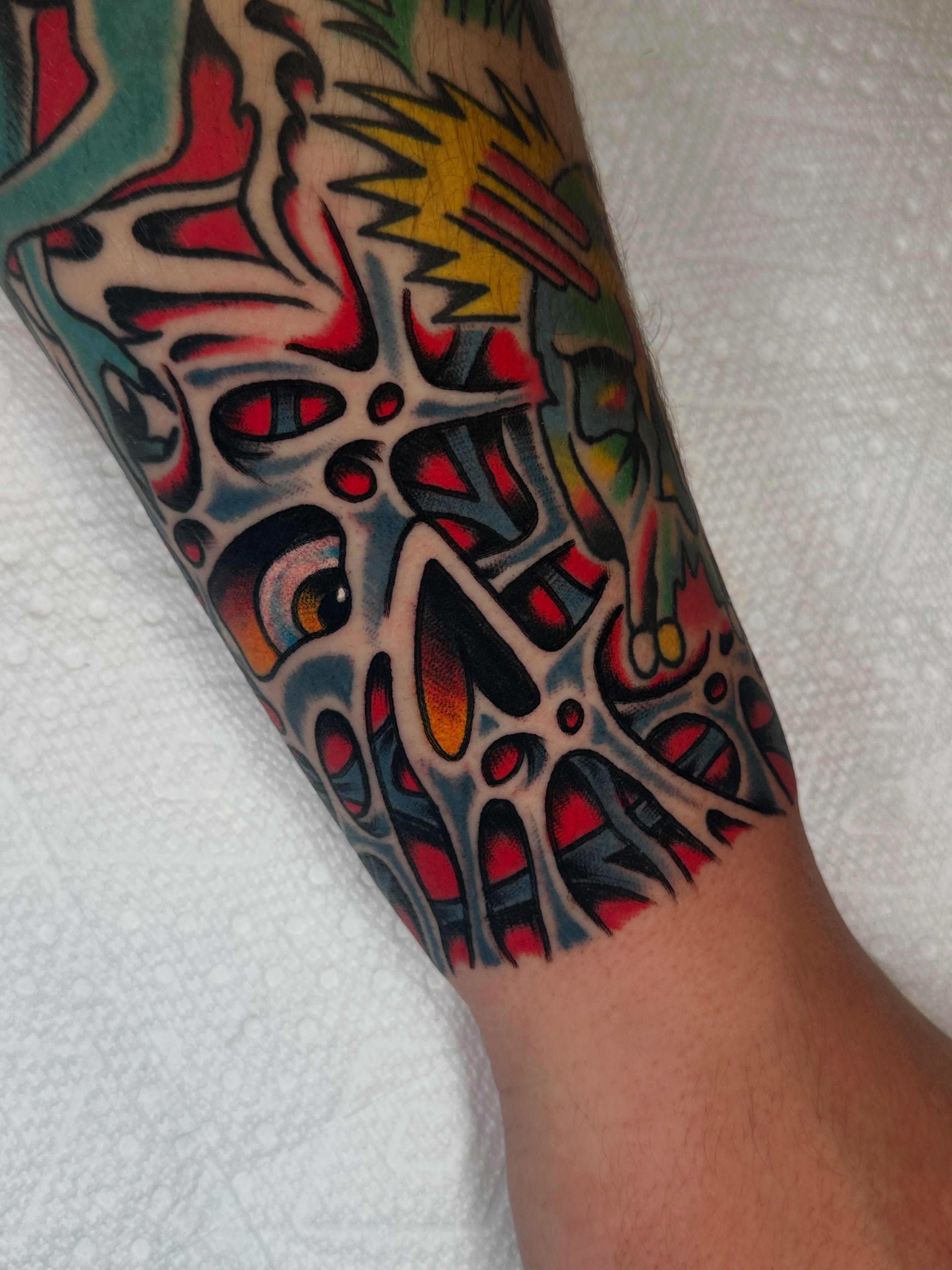 Abstract pattern geometric tattoo on the forearm by Spencer Crawford, Speedway, Indiana