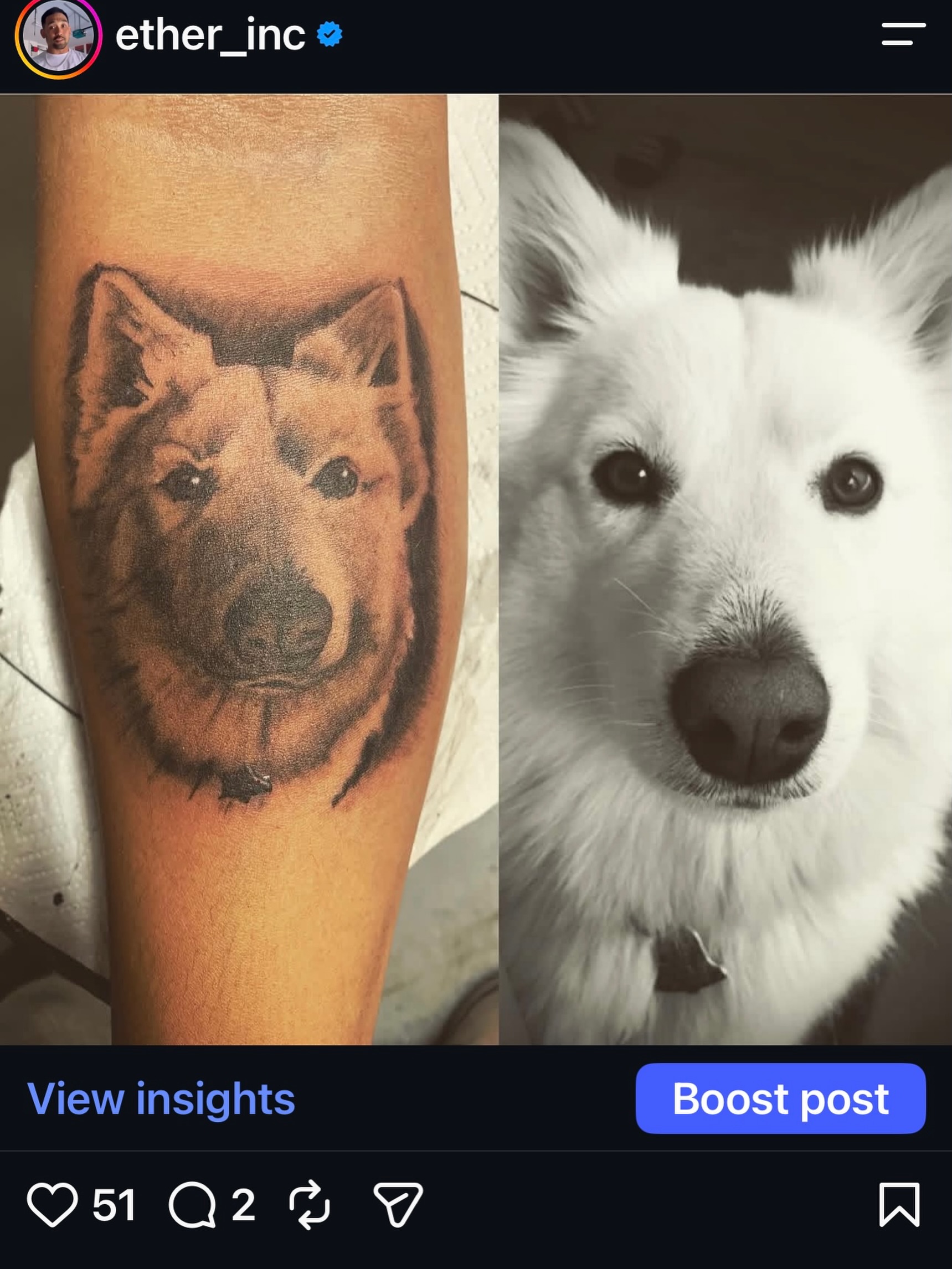 Dog realism tattoo on the forearm by Erik Pagtakhan