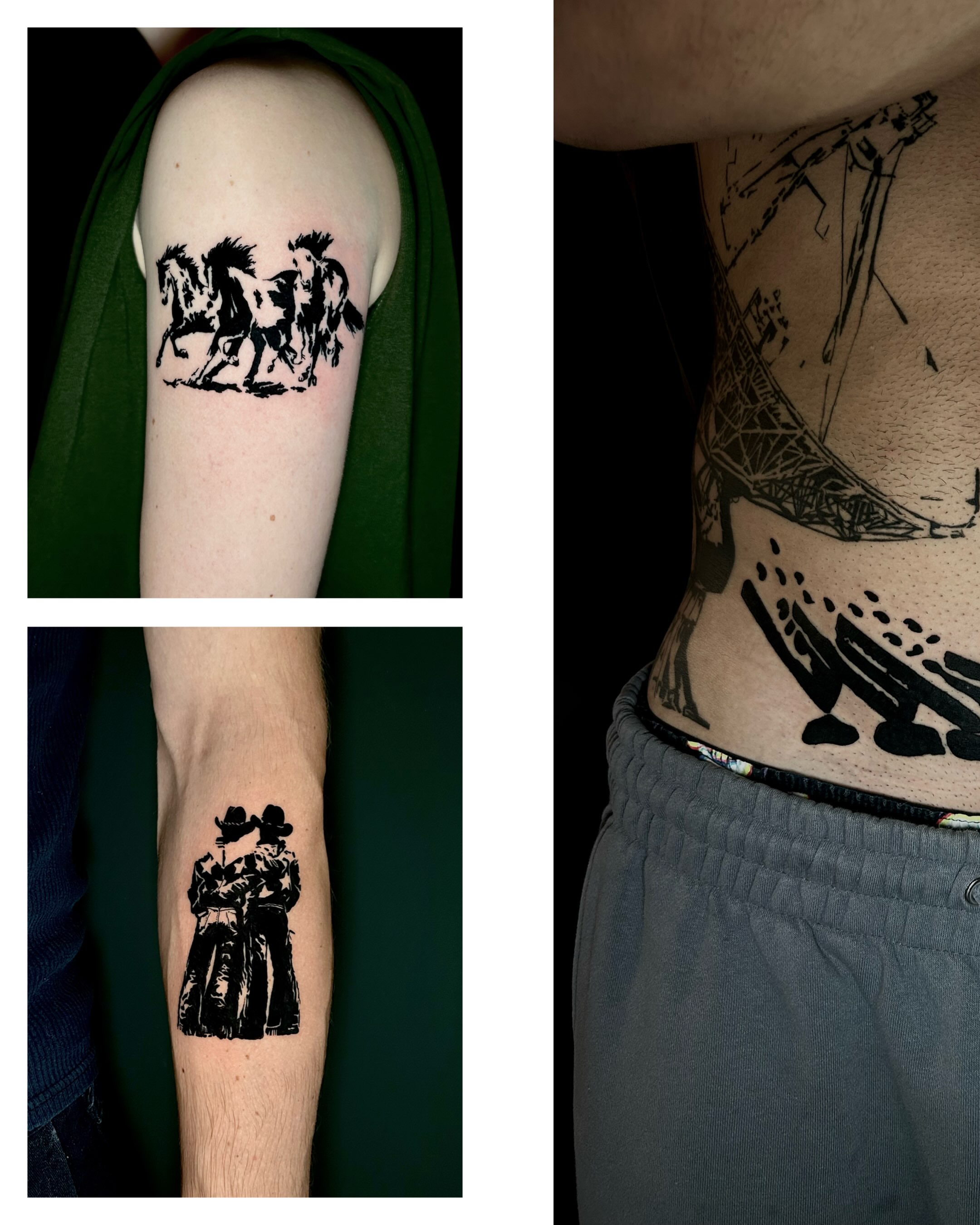 Horses and riders American traditional tattoo on the upper arm by KB