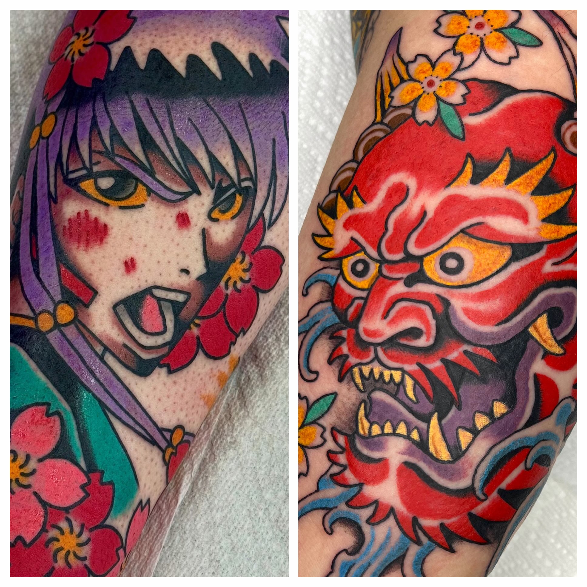 Anime character American traditional tattoo on the forearm by Brandon McDaniel Iowa Tattoo Artist