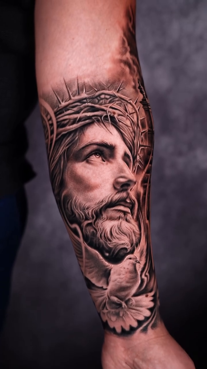 Jesus Christ and an angel realism tattoo by Brayan Batista - Tattoo Artist