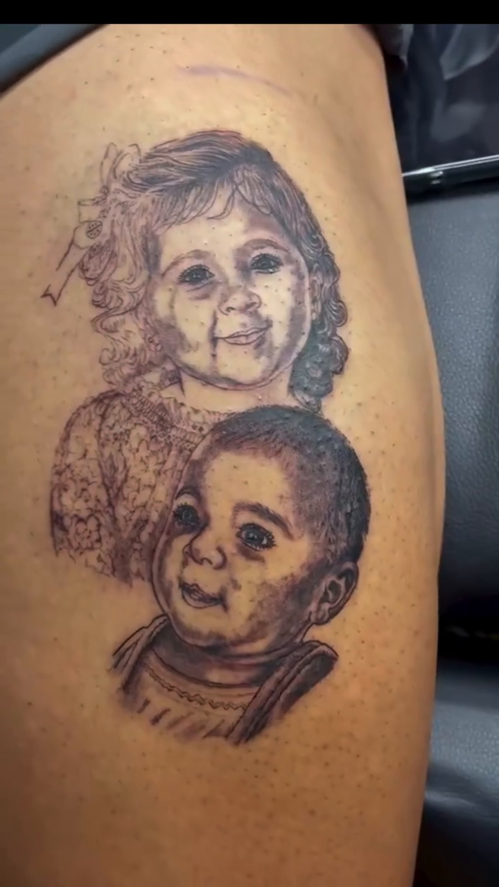 Two children's portraits realism tattoo by Tony
