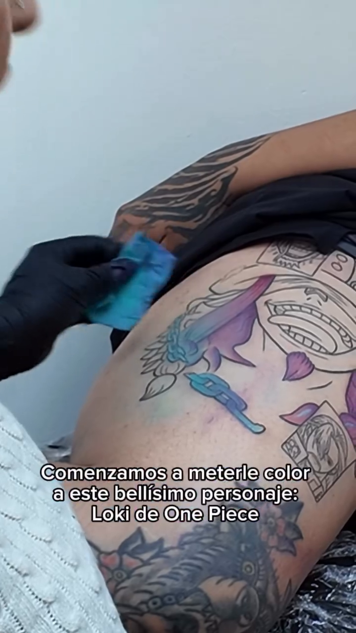 Loki from One Piece anime tattoo by Diana García